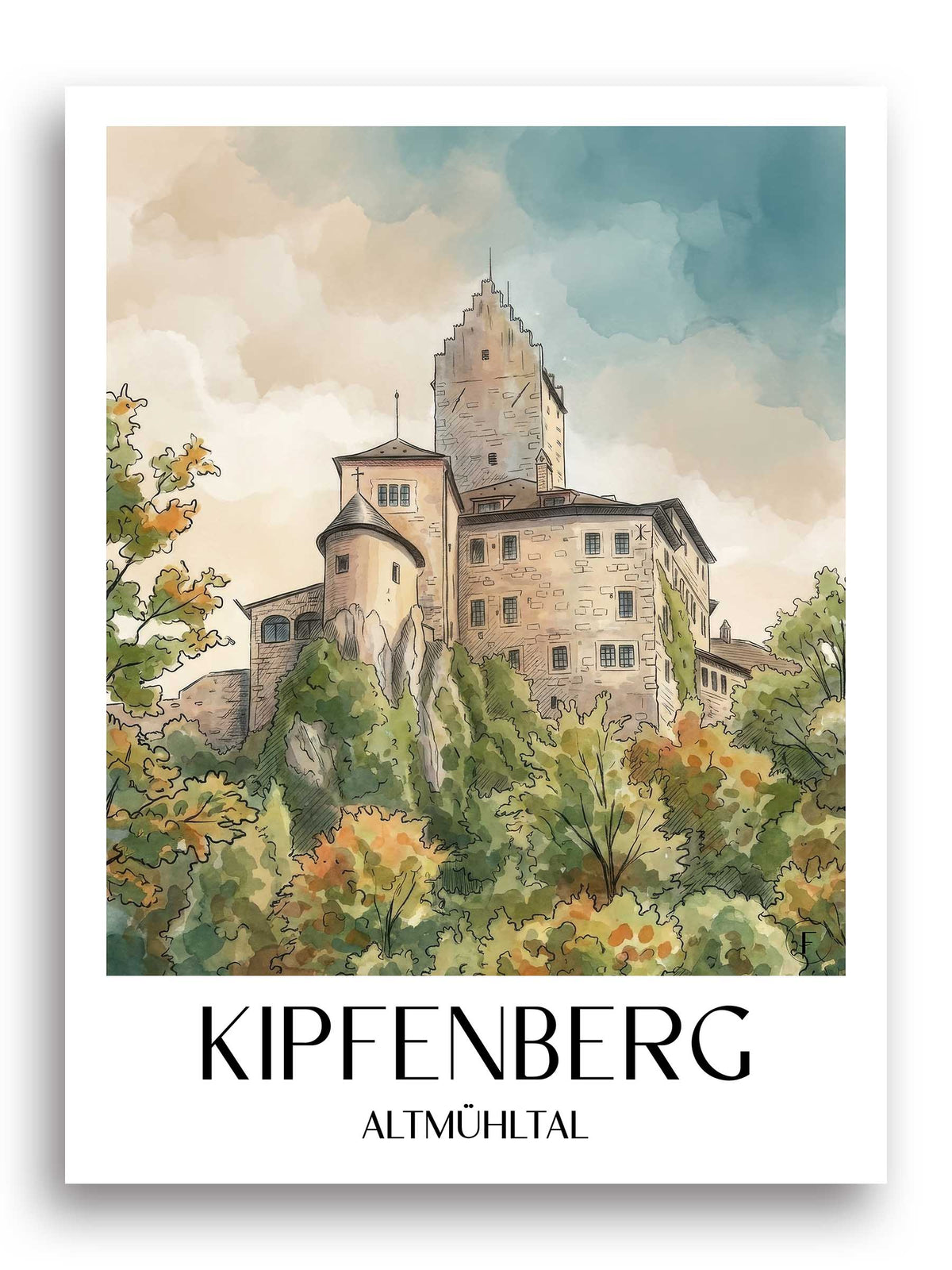 kipfenberg-altmühltal-deutschland-poster-aquarell