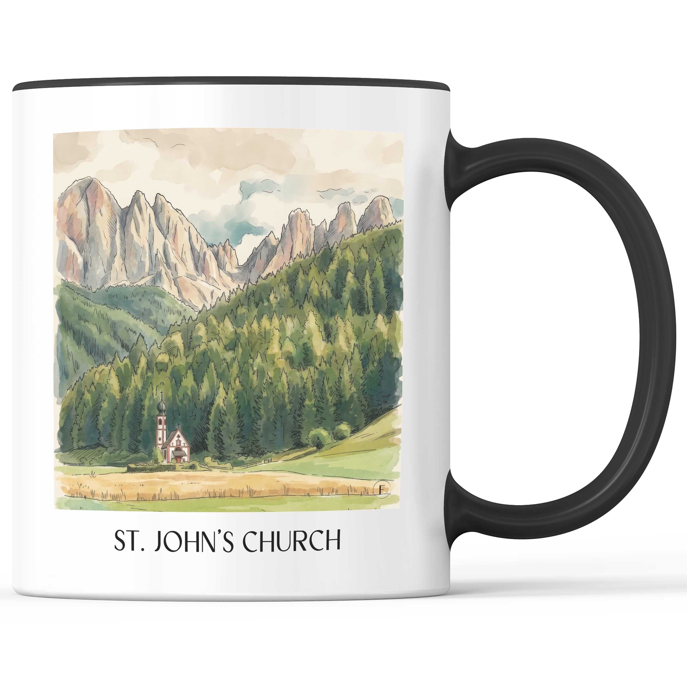 Kirche St. Johann Kaffeebecher - Ranui - Italien Becher - Kaffeetasse im Aquarell Stil - favplace