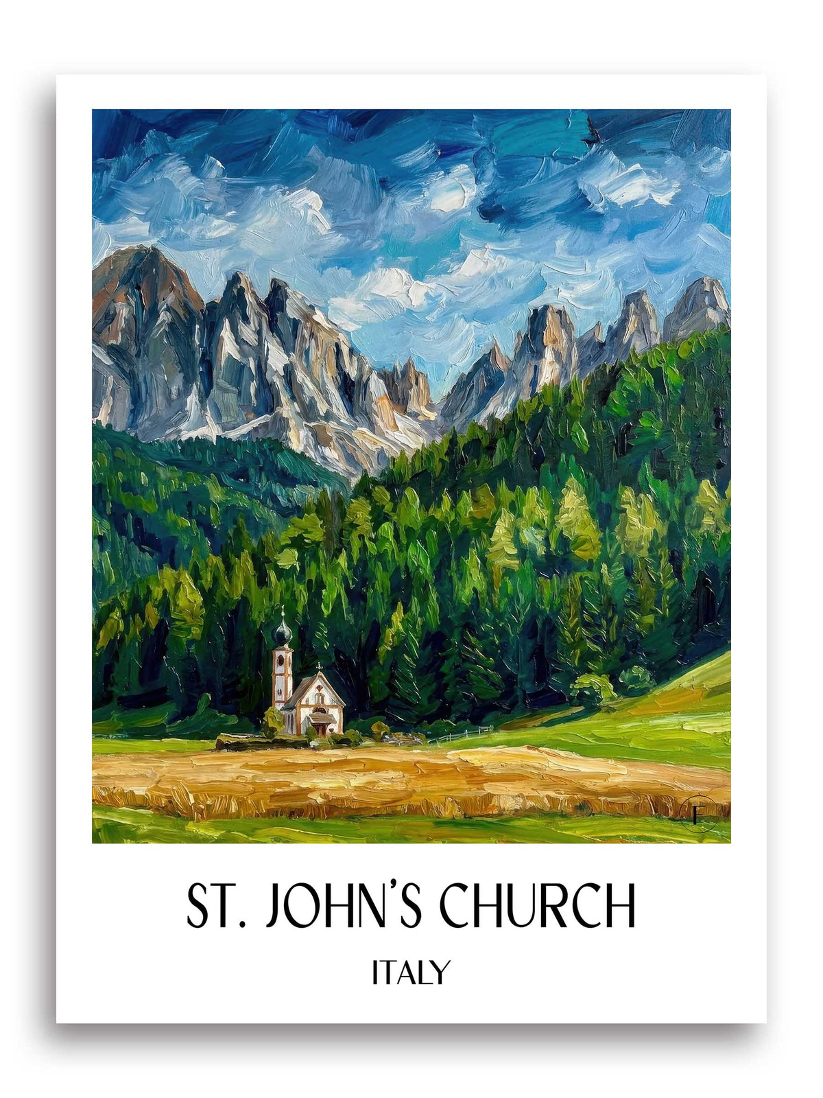 Kirche St. Johann Poster - Ranui - Italien Kunstdruck - Ölgemälde von A4 bis A1 - favplace