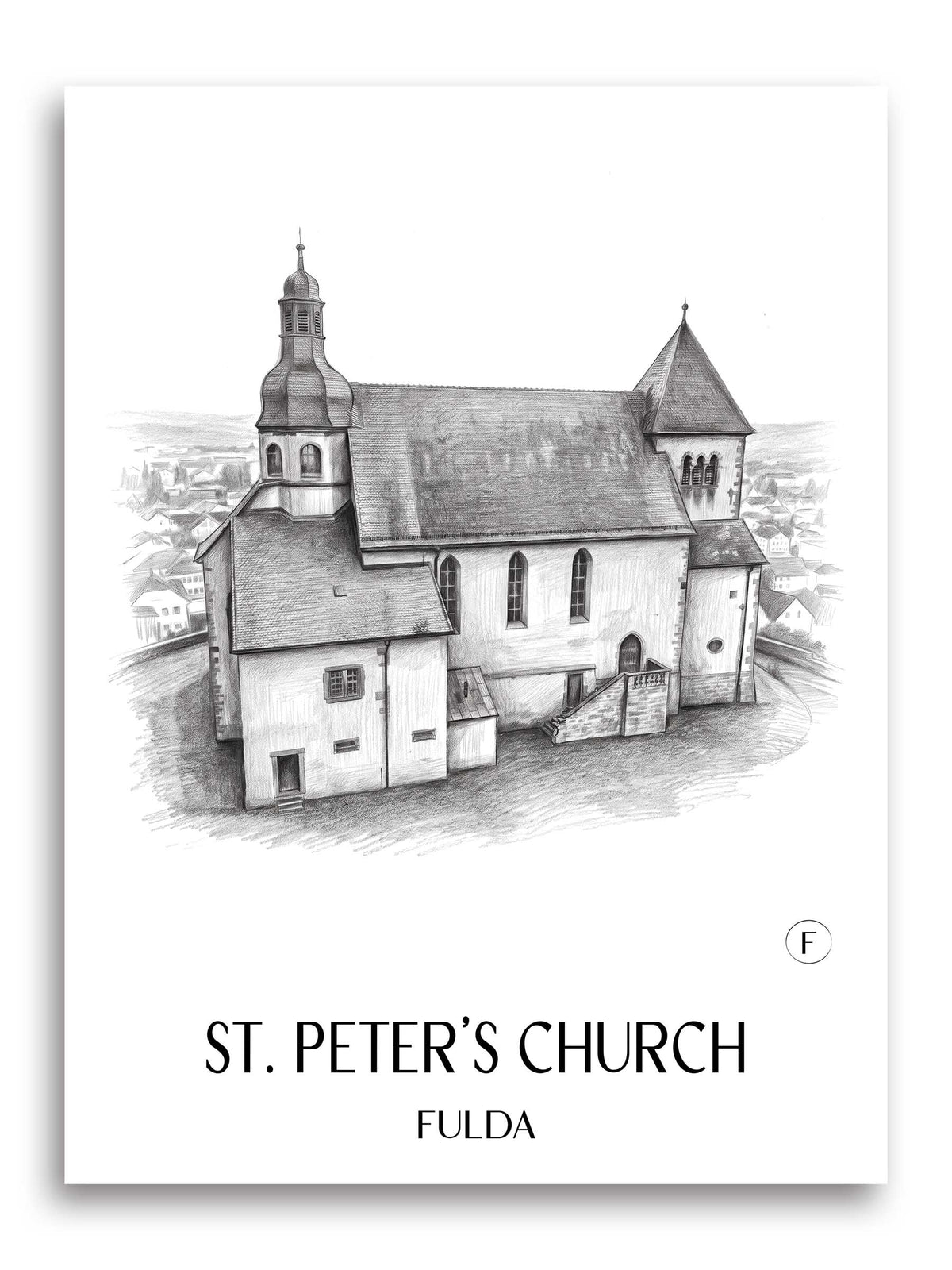 Kirche St. Peter Poster - Fulda - Deutschland Kunstdruck - Zeichnung von A4 bis A1 - favplace