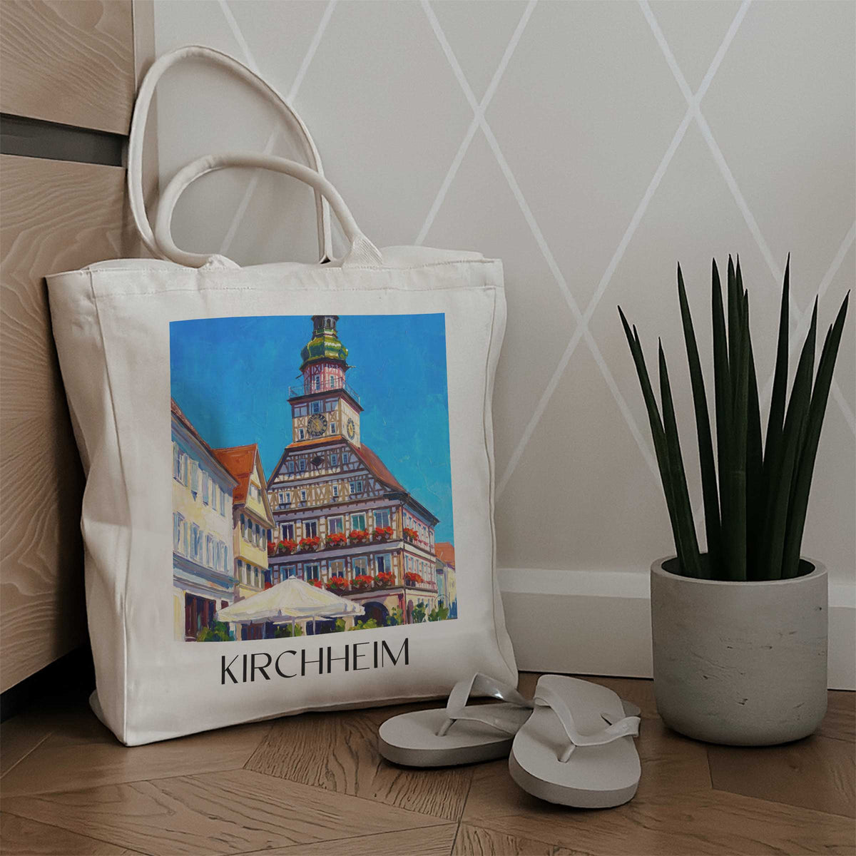 kirchheim-schwäbische-alb-deutschland-einkaufstasche-oil-painting-oelgemaelde