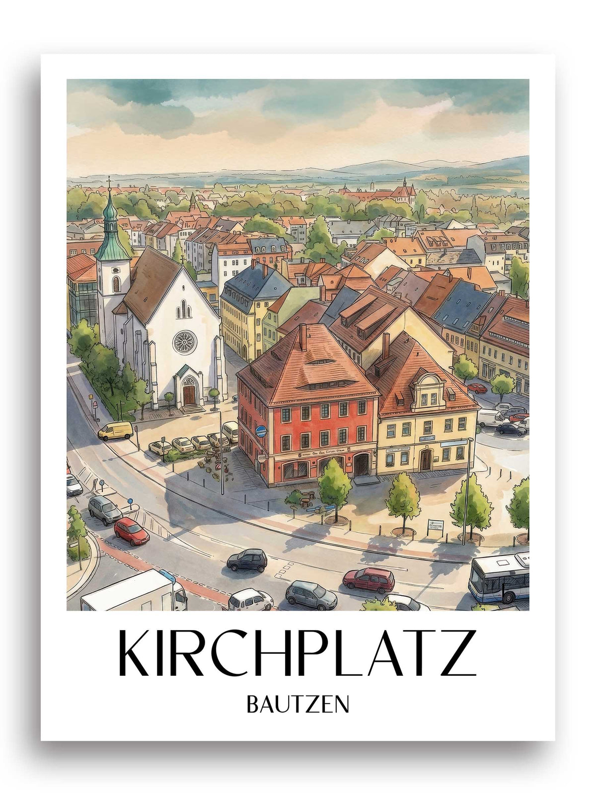 kirchplatz-bautzen-deutschland-poster-aquarell