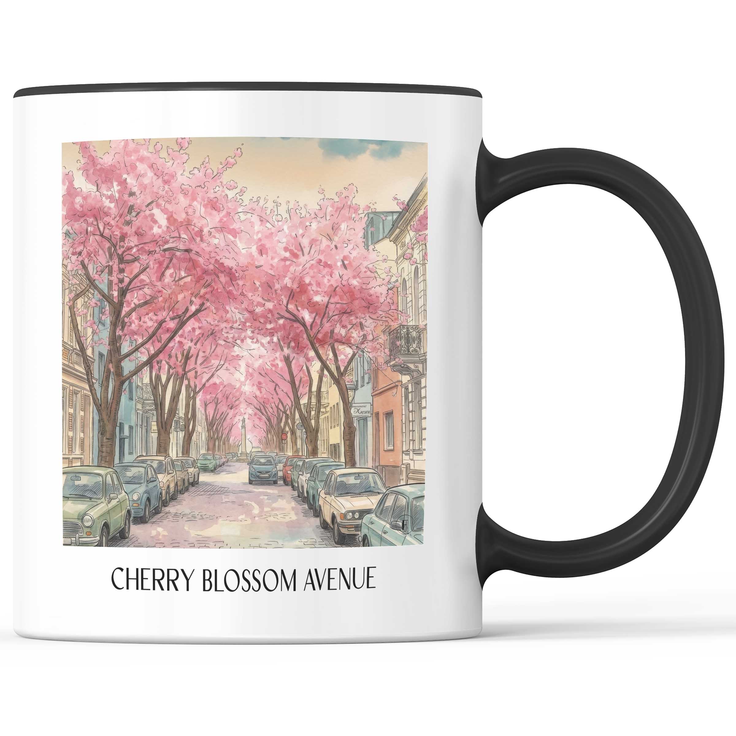 Kirschblütenallee Kaffeebecher - Bonn - Deutschland Becher - Kaffeetasse im Aquarell Stil - favplace