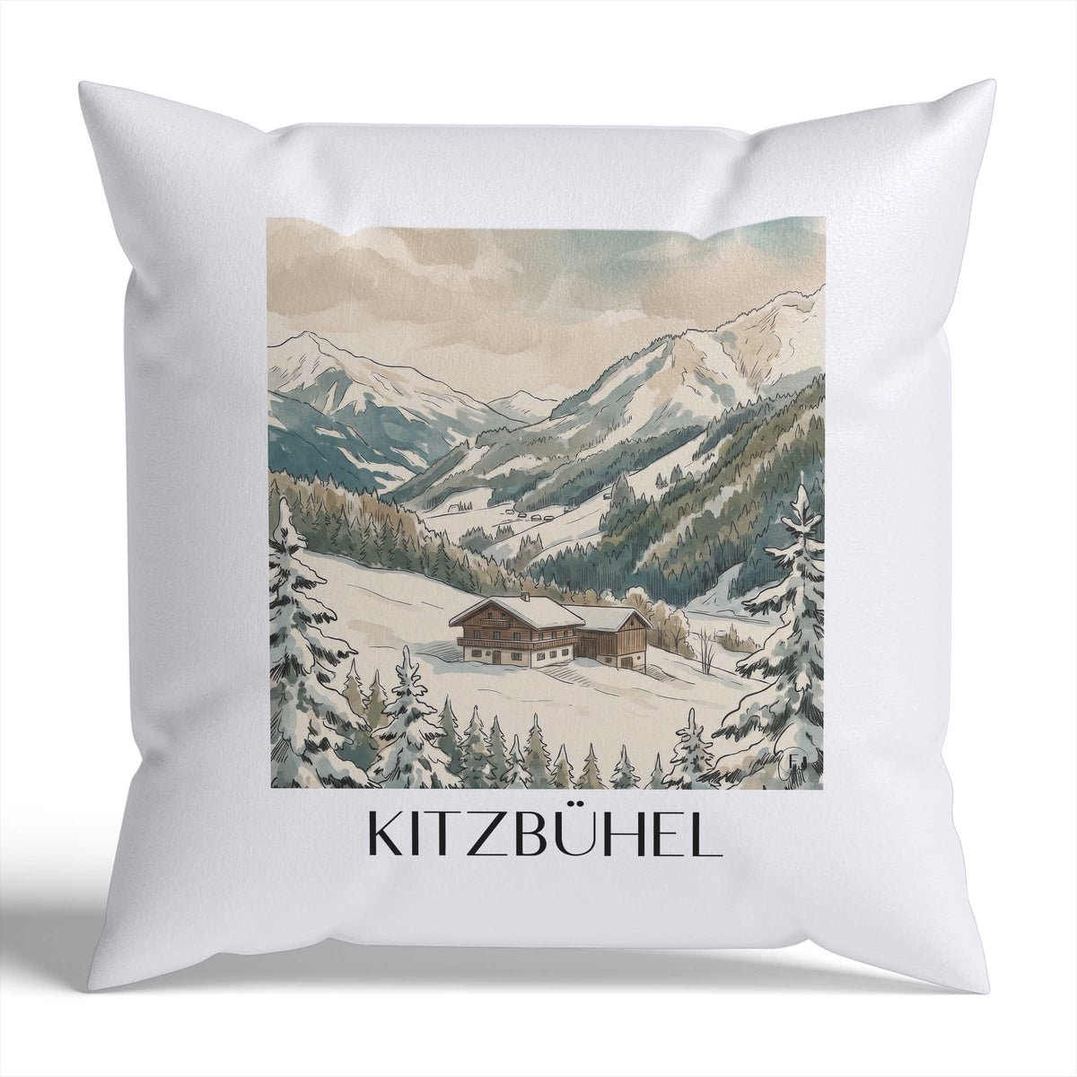 Kitzbühel Kissenhülle - Zierkissen Bezug - Österreich - Österreich Kissen bzw. Kissenbezug im Aquarell Stil - favplace