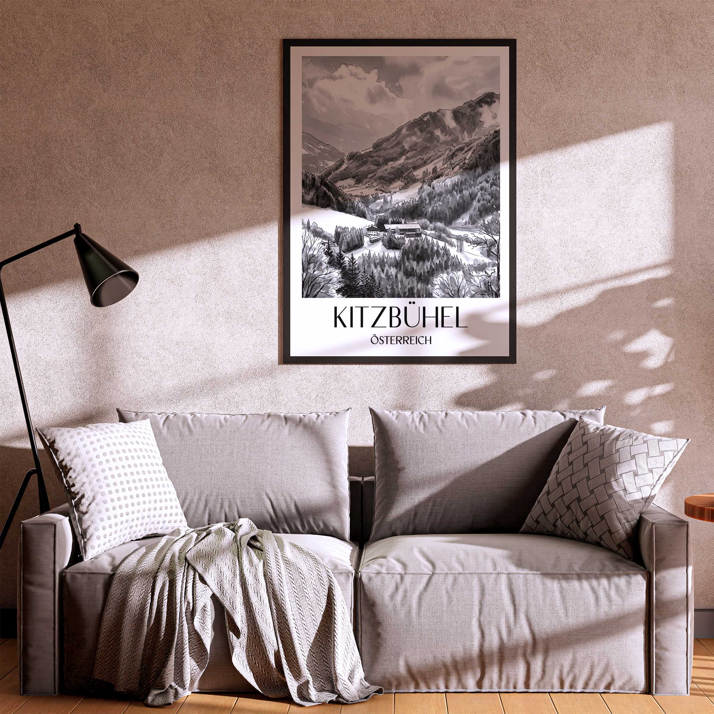 kitzbühel-österreich-poster-aquarell-schwarz-weiss
