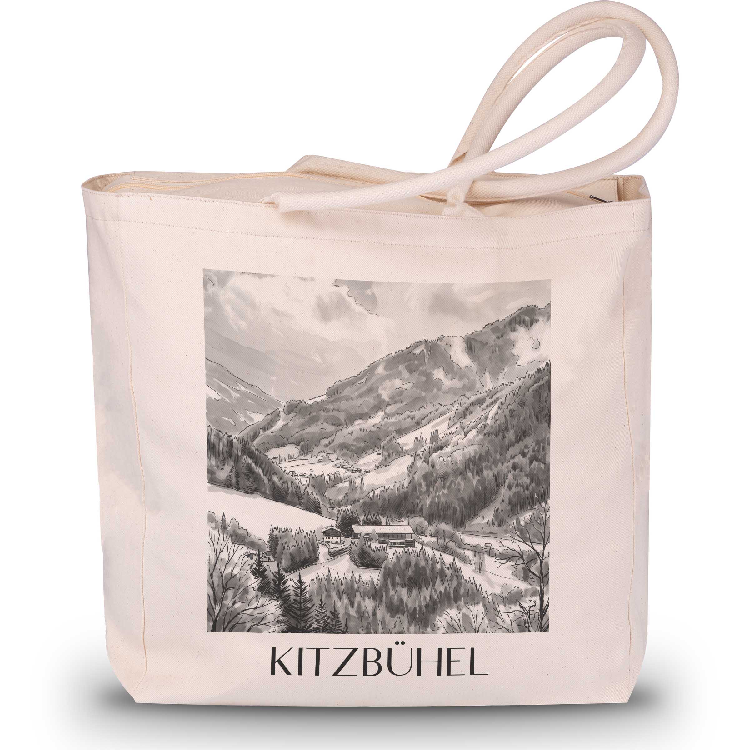 Kitzbühel - Österreich Tote Bag - Einkaufstasche im Aquarell Schwarz-Weiß Stil - favplace
