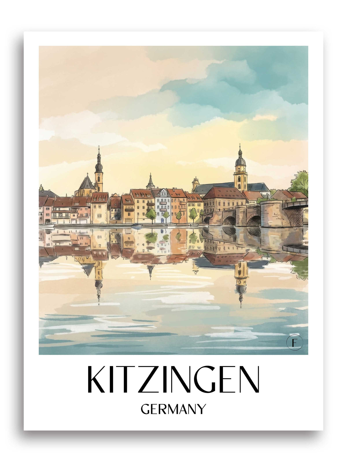 Kitzingen Poster - Mainschleife - Deutschland Kunstdruck - Aquarell von A4 bis A1 - favplace