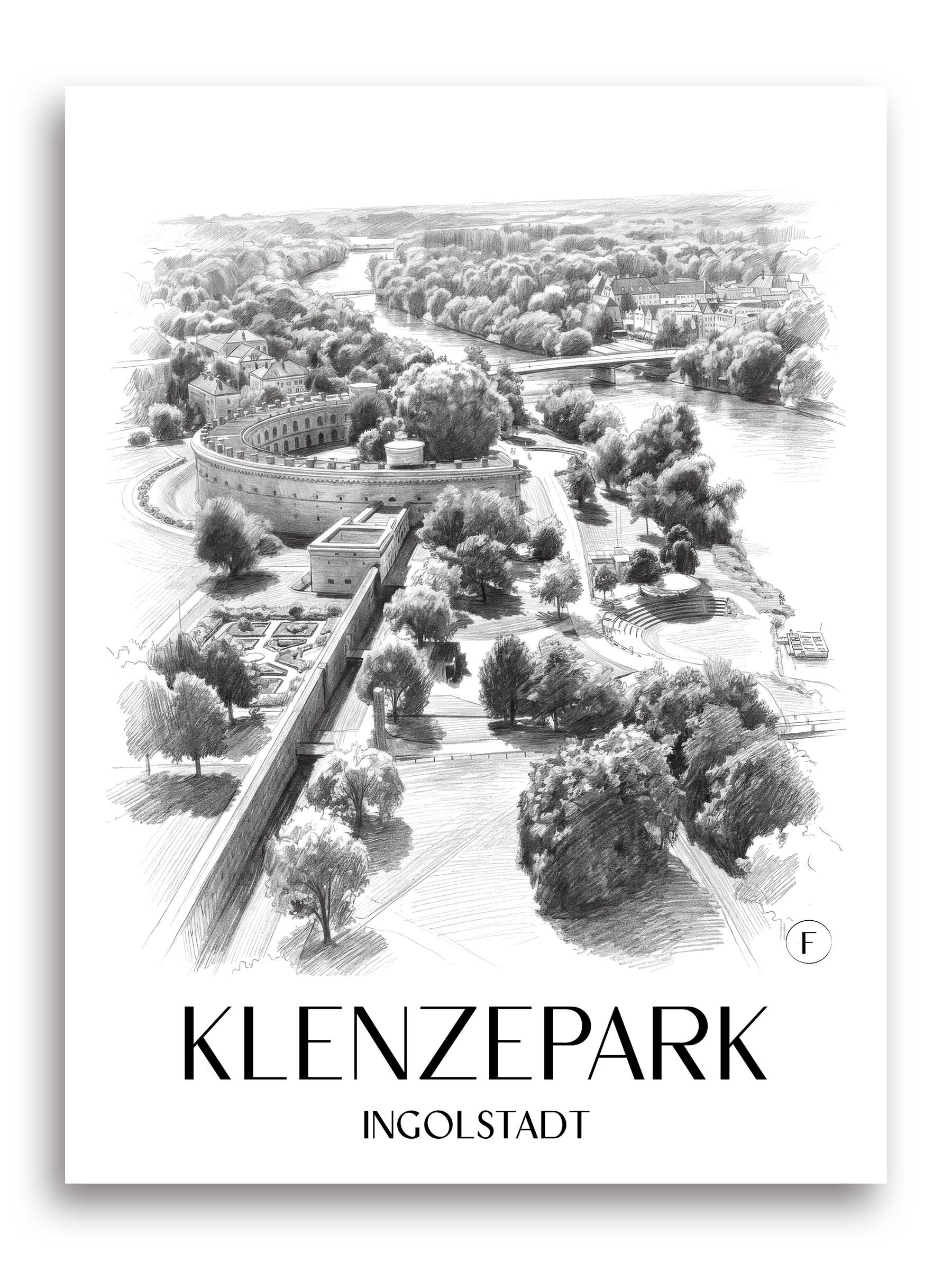 klenzepark-ingolstadt-deutschland-poster-bleistift-zeichnung-drawing