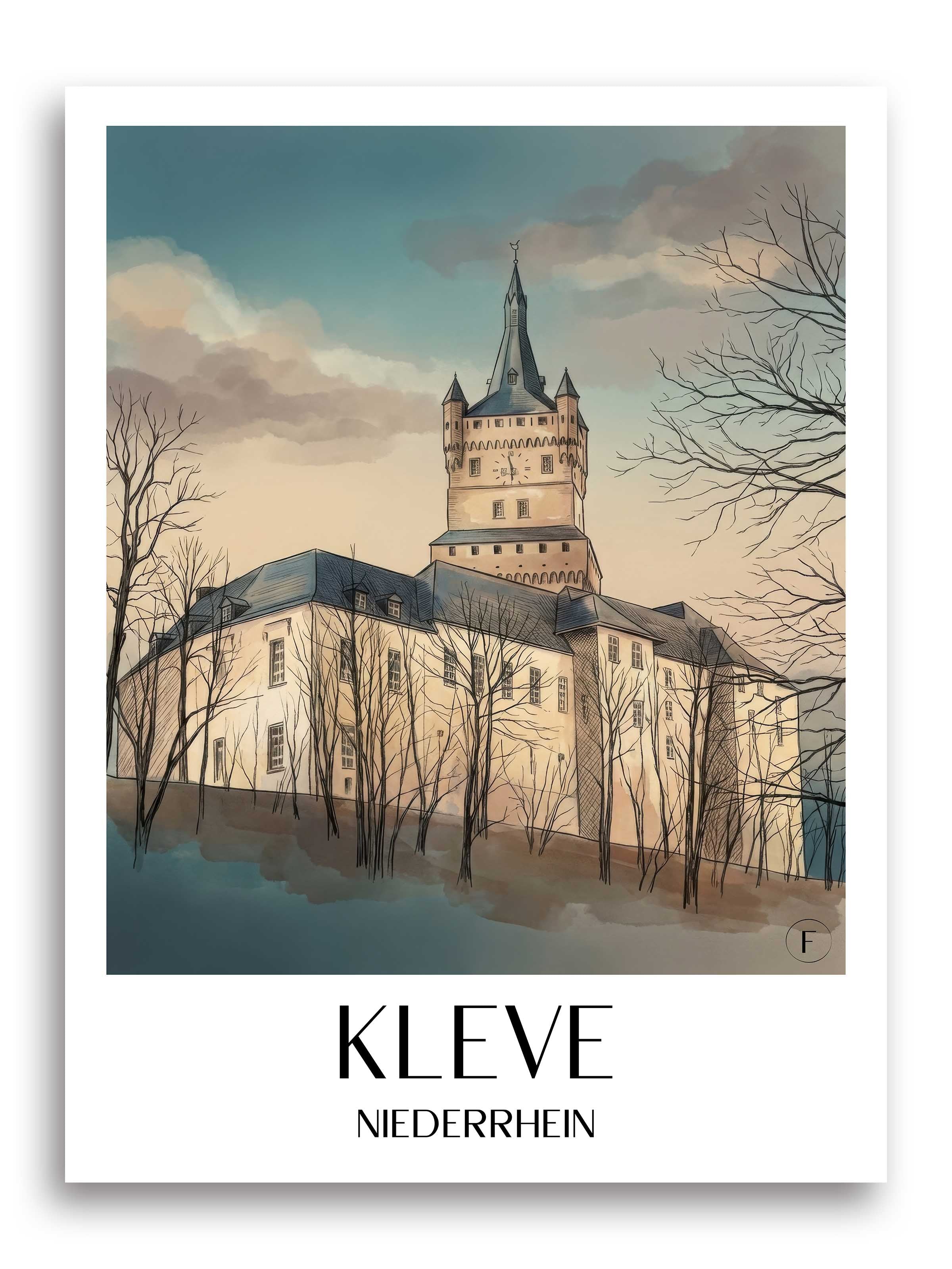 kleve-niederrhein-deutschland-poster-aquarell