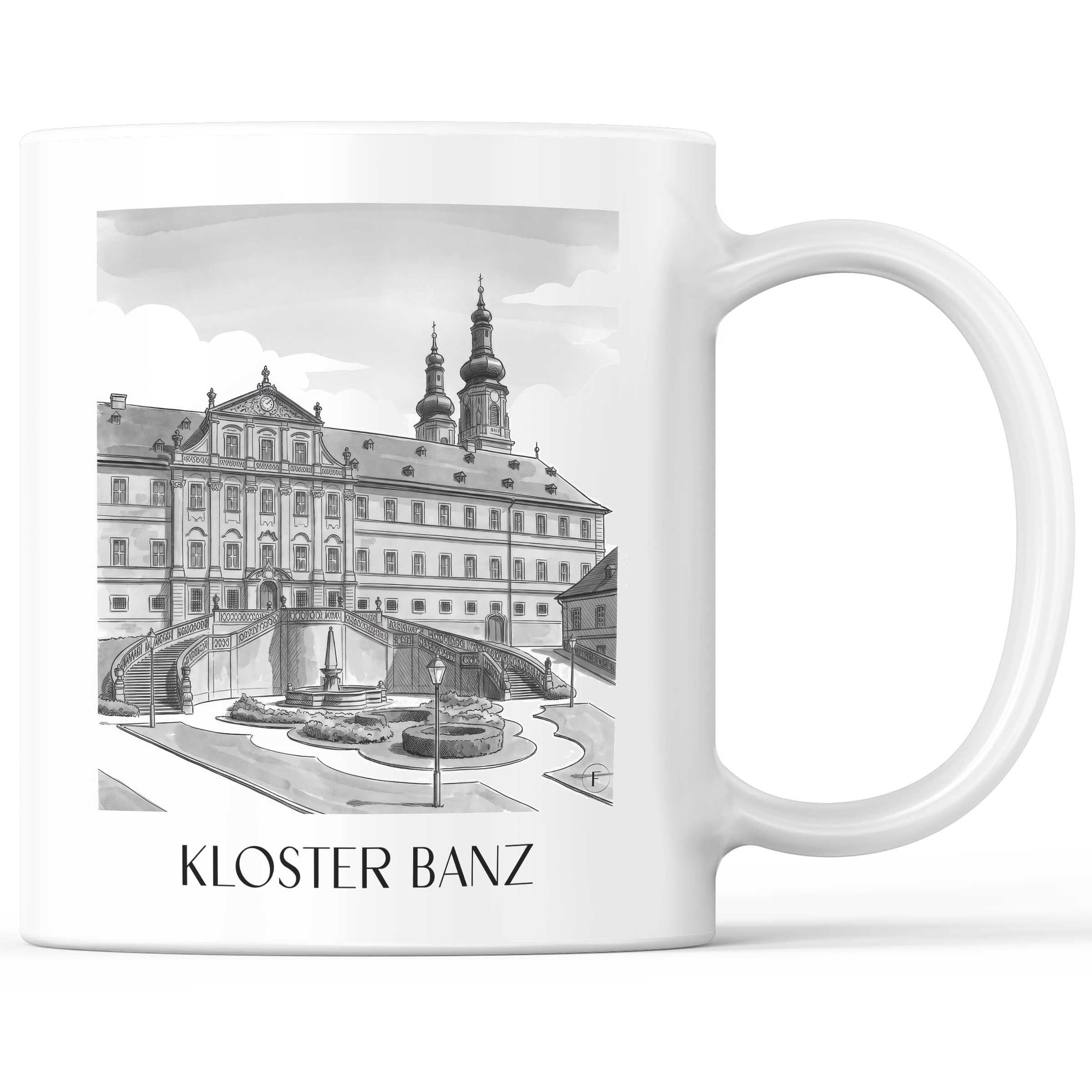 Kloster Banz - Deutschland Becher - Kaffeetasse im Aquarell Schwarz-Weiß Stil - favplace