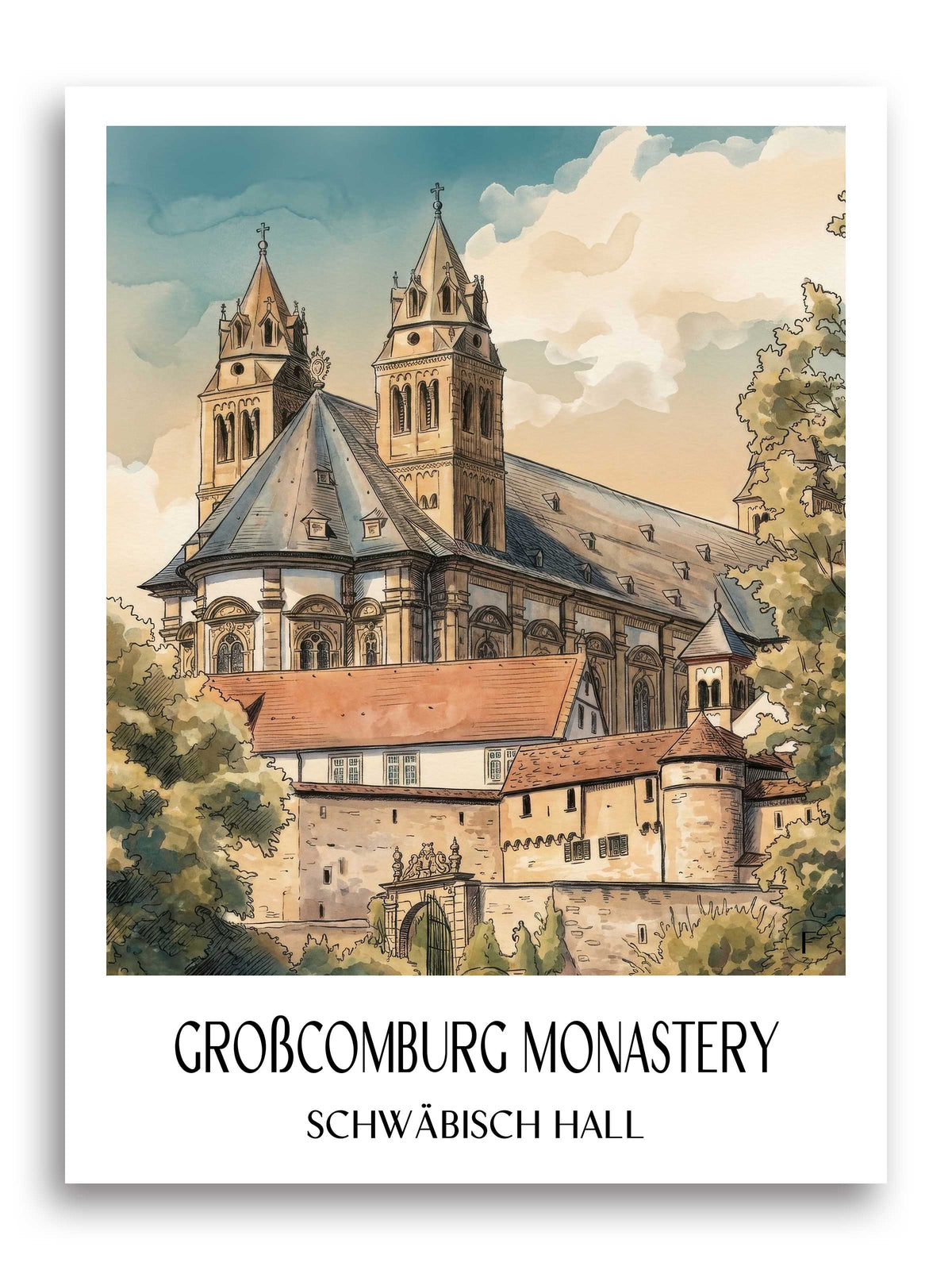 Kloster Großcomburg Poster - Schwäbisch Hall - Deutschland Kunstdruck - Aquarell von A4 bis A1 - favplace