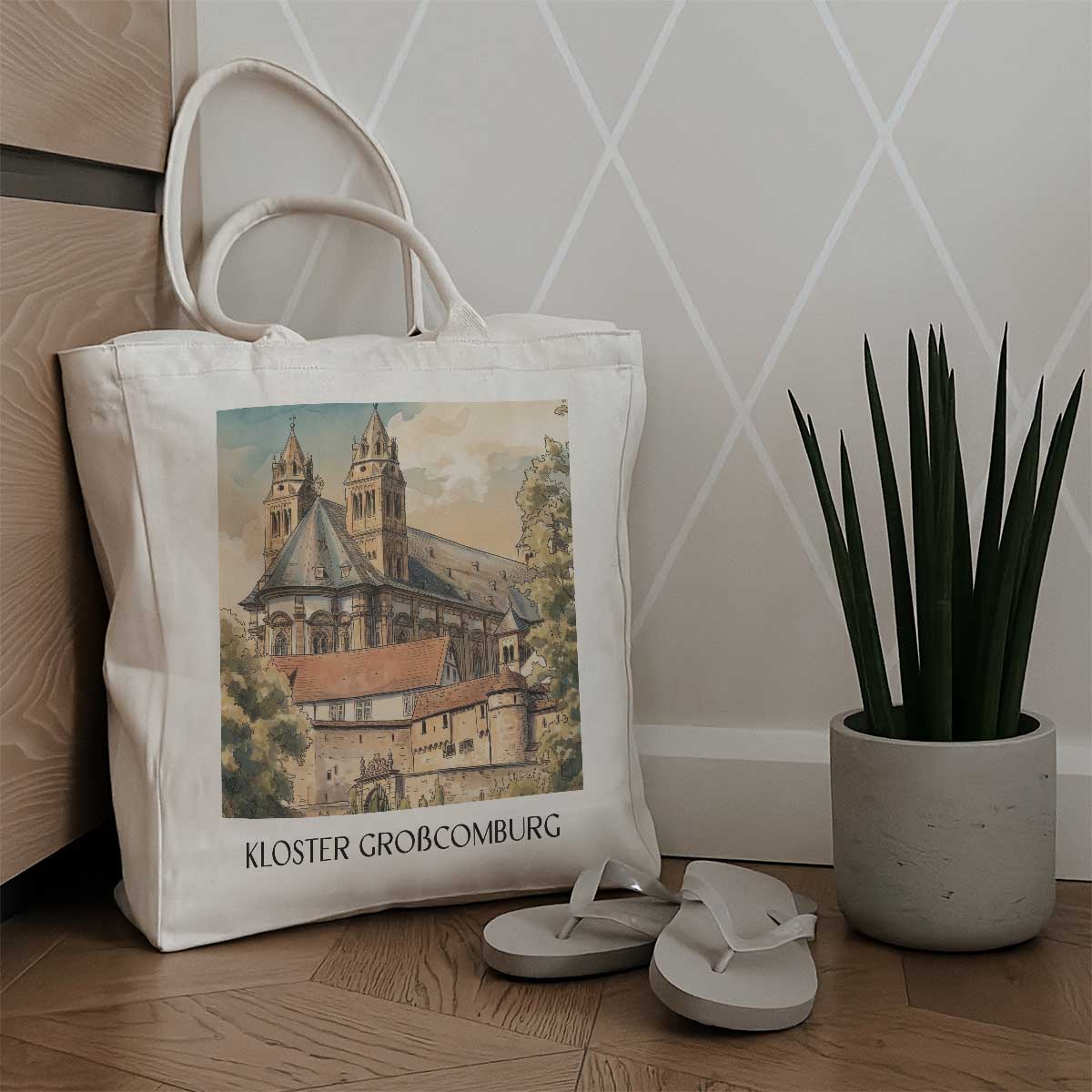 kloster-großcomburg-schwäbisch-hall-deutschland-einkaufstasche-aquarell