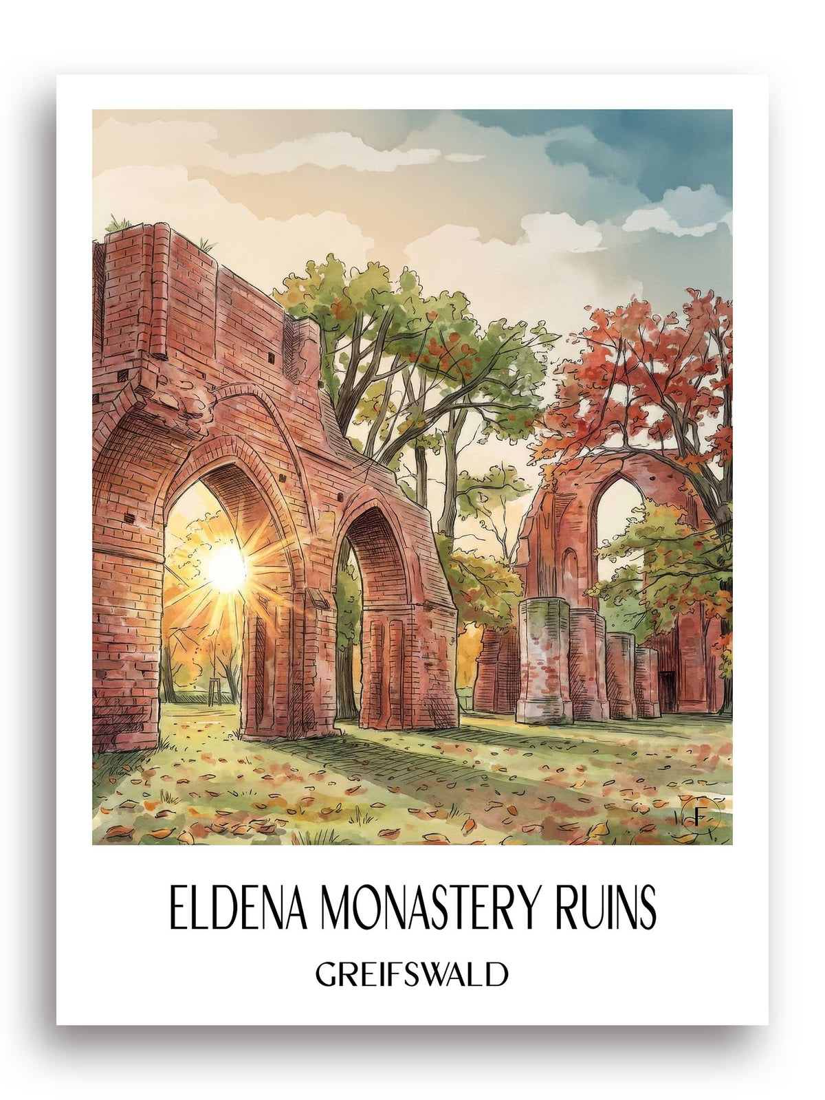 Klosterruine Eldena Poster - Greifswald - Deutschland Kunstdruck - Aquarell von A4 bis A1 - favplace