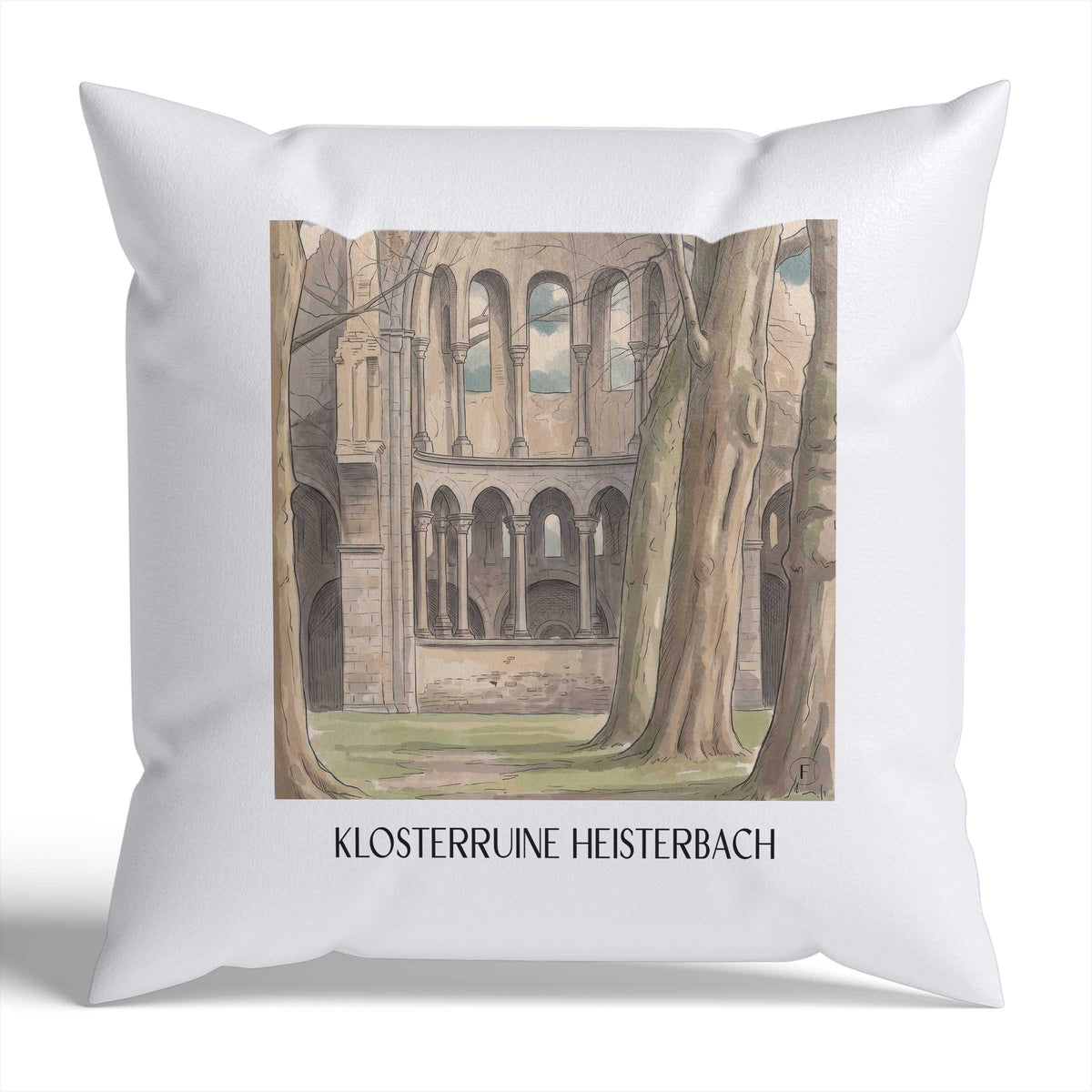 klosterruine-heisterbach-königswinter-deutschland-kissenbezug-aquarell