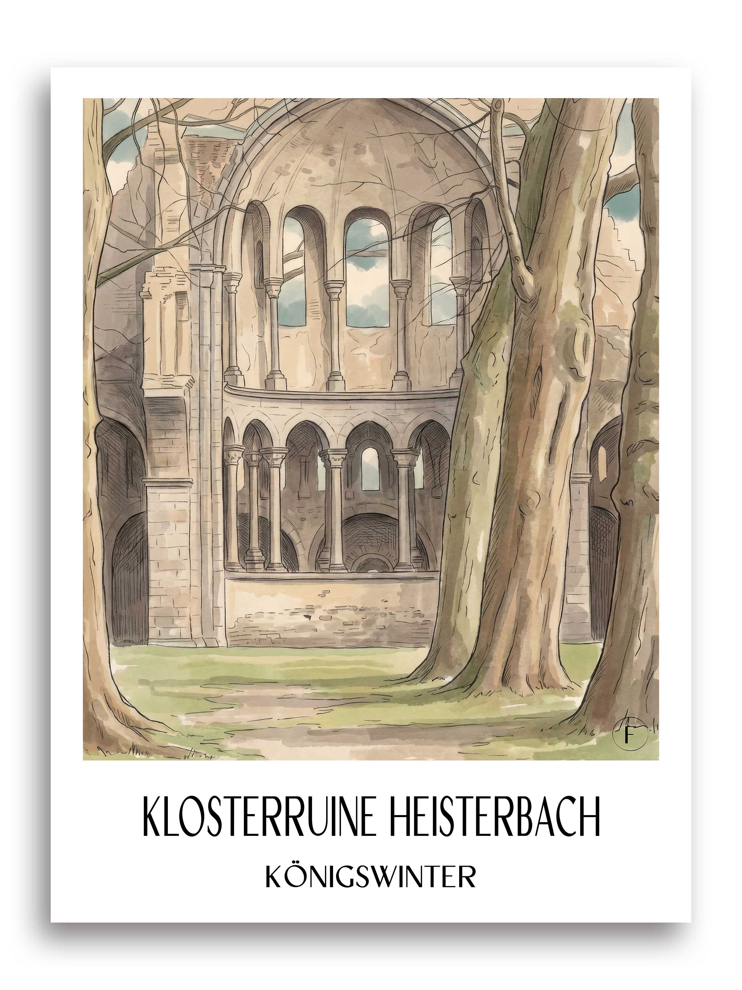klosterruine-heisterbach-königswinter-deutschland-poster-aquarell