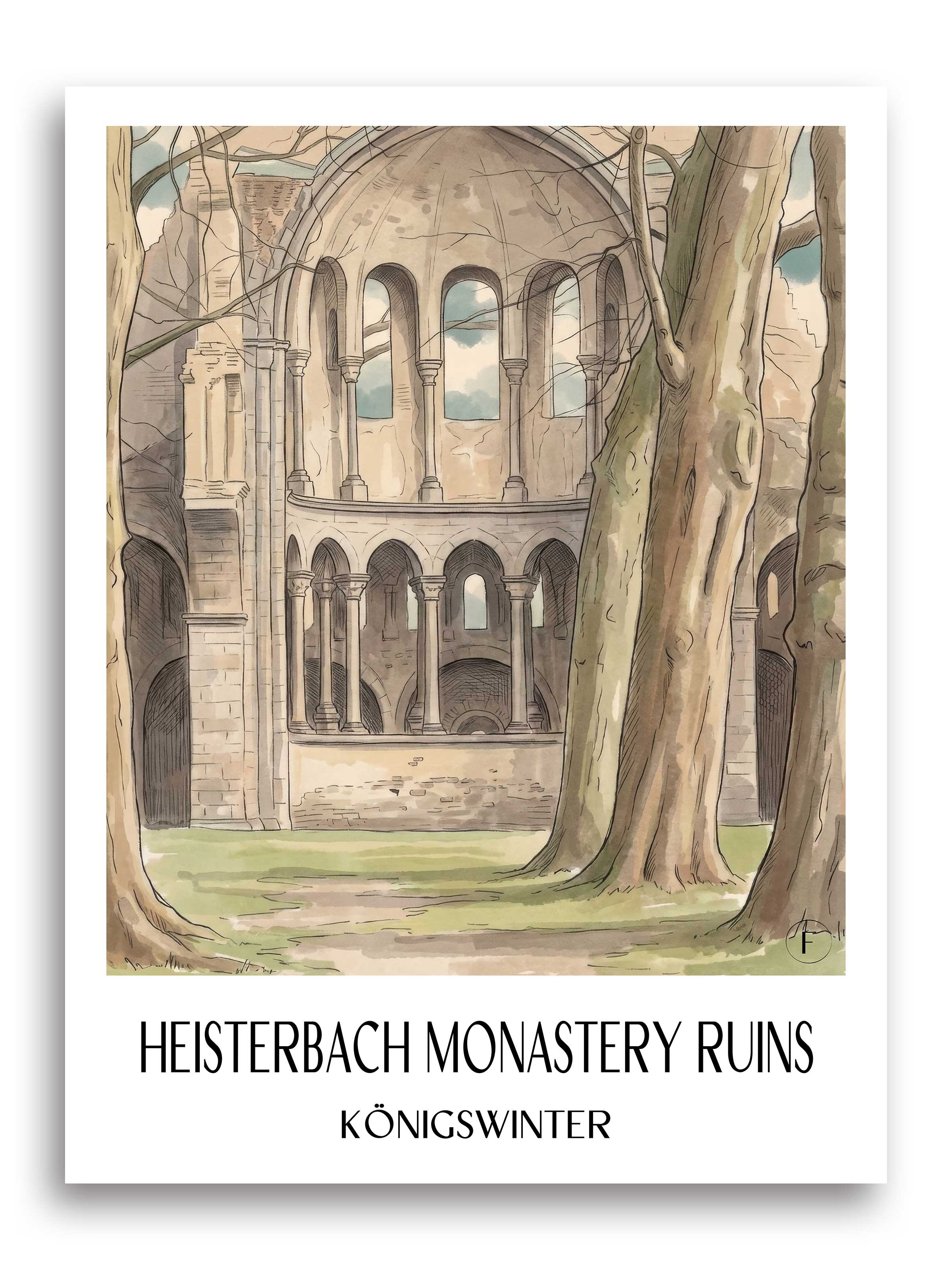 Klosterruine Heisterbach Poster - Königswinter - Deutschland Kunstdruck - Aquarell von A4 bis A1 - favplace