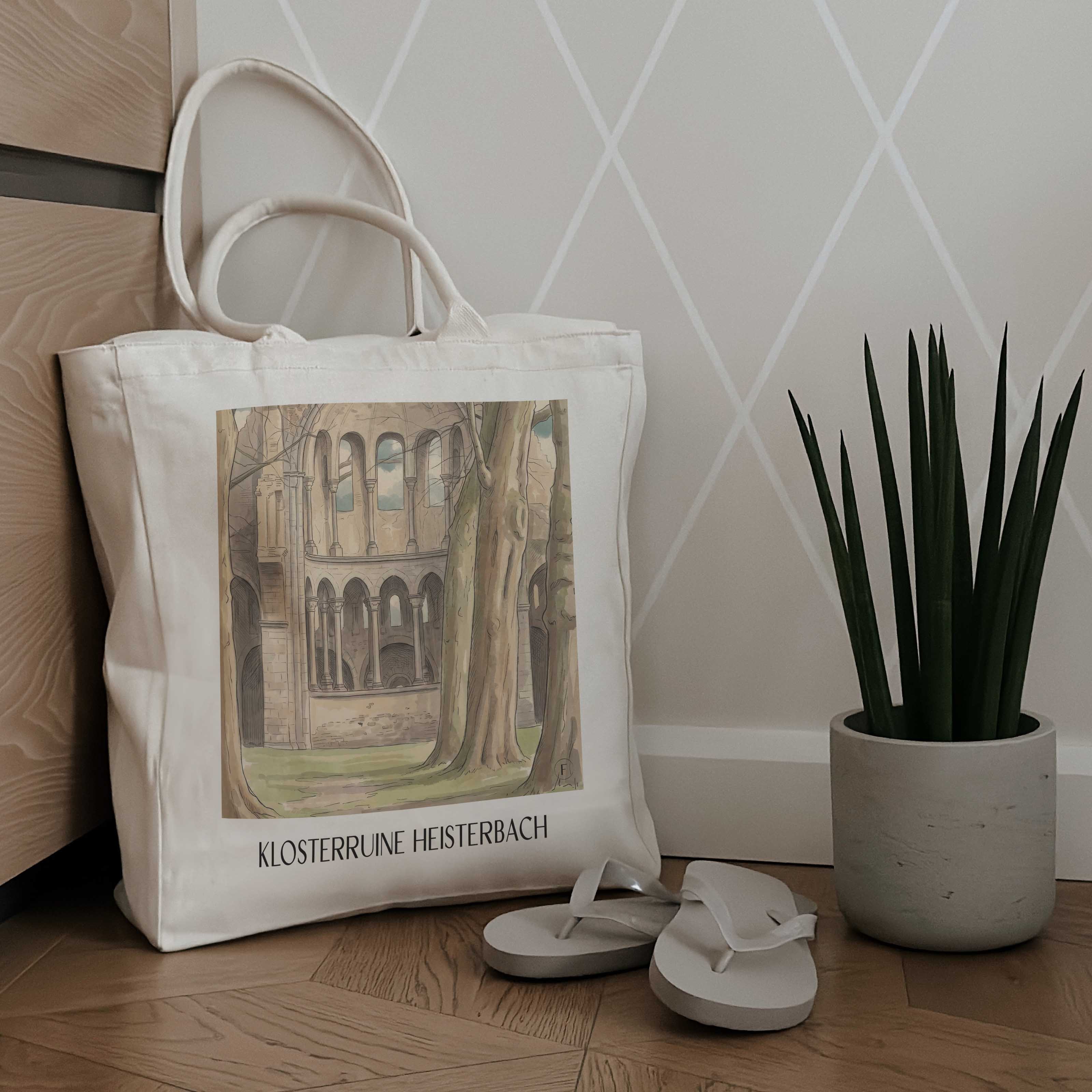 klosterruine-heisterbach-königswinter-deutschland-einkaufstasche-aquarell