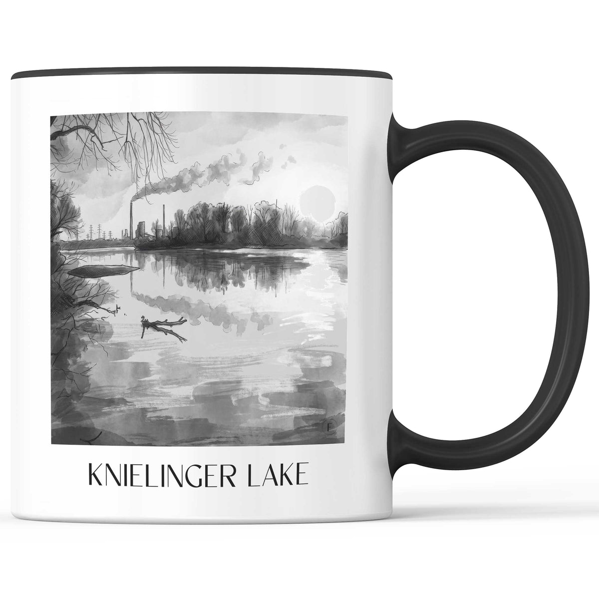 Knielinger See Kaffeebecher - Karlsruhe - Deutschland Becher - Kaffeetasse im Aquarell Schwarz-Weiß Stil - favplace