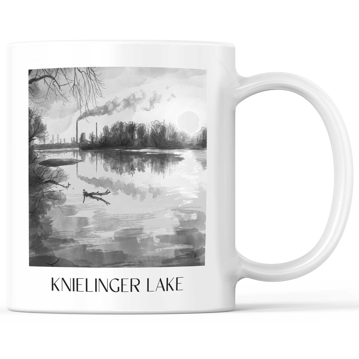 Knielinger See Kaffeebecher - Karlsruhe - Deutschland Becher - Kaffeetasse im Aquarell Schwarz-Weiß Stil - favplace