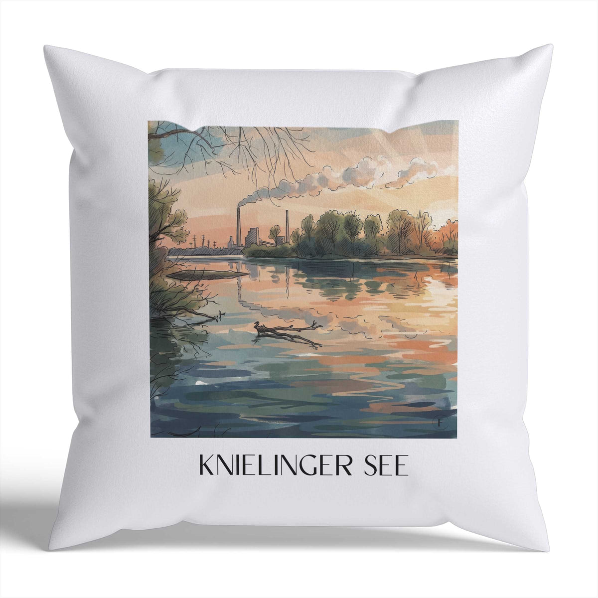 Knielinger See Kissenhülle - Zierkissen Bezug - Karlsruhe - Deutschland Kissen bzw. Kissenbezug im Aquarell Stil - favplace