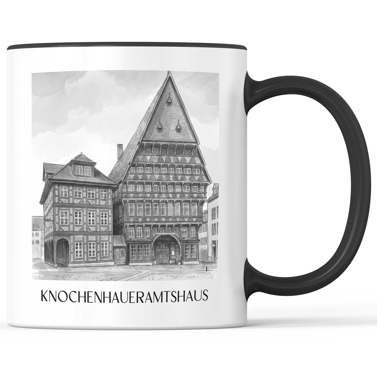 knochenhaueramtshaus-hildesheim-deutschland-kaffeebecher-aquarell-schwarz-weiss