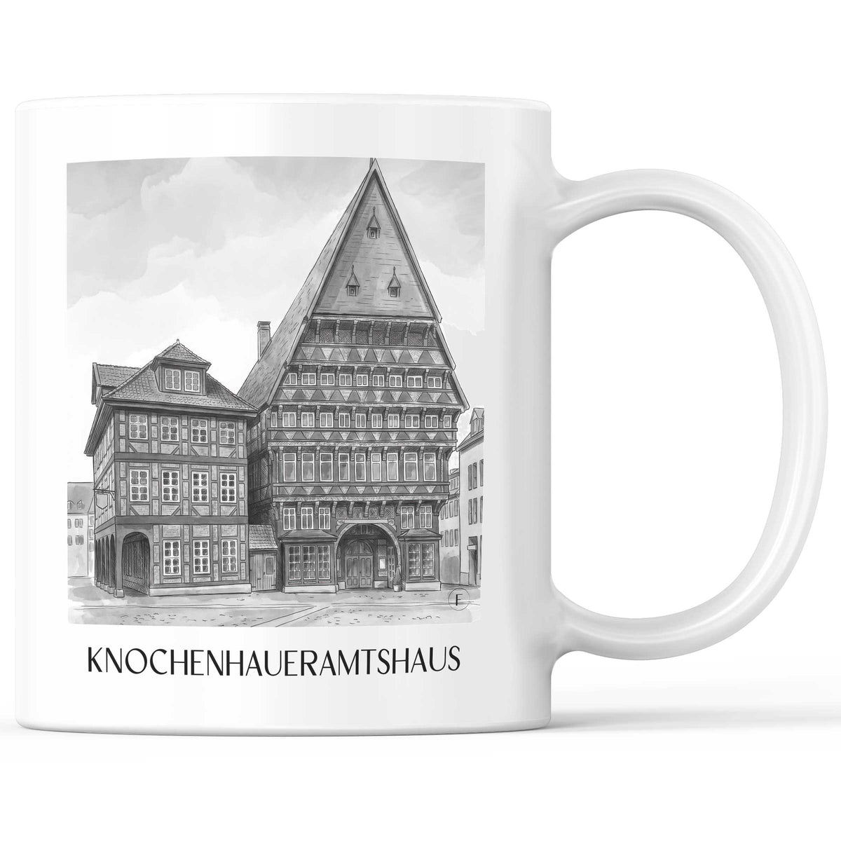 Knochenhaueramtshaus Kaffeebecher - Hildesheim - Deutschland Becher - Kaffeetasse im Aquarell Schwarz-Weiß Stil - favplace