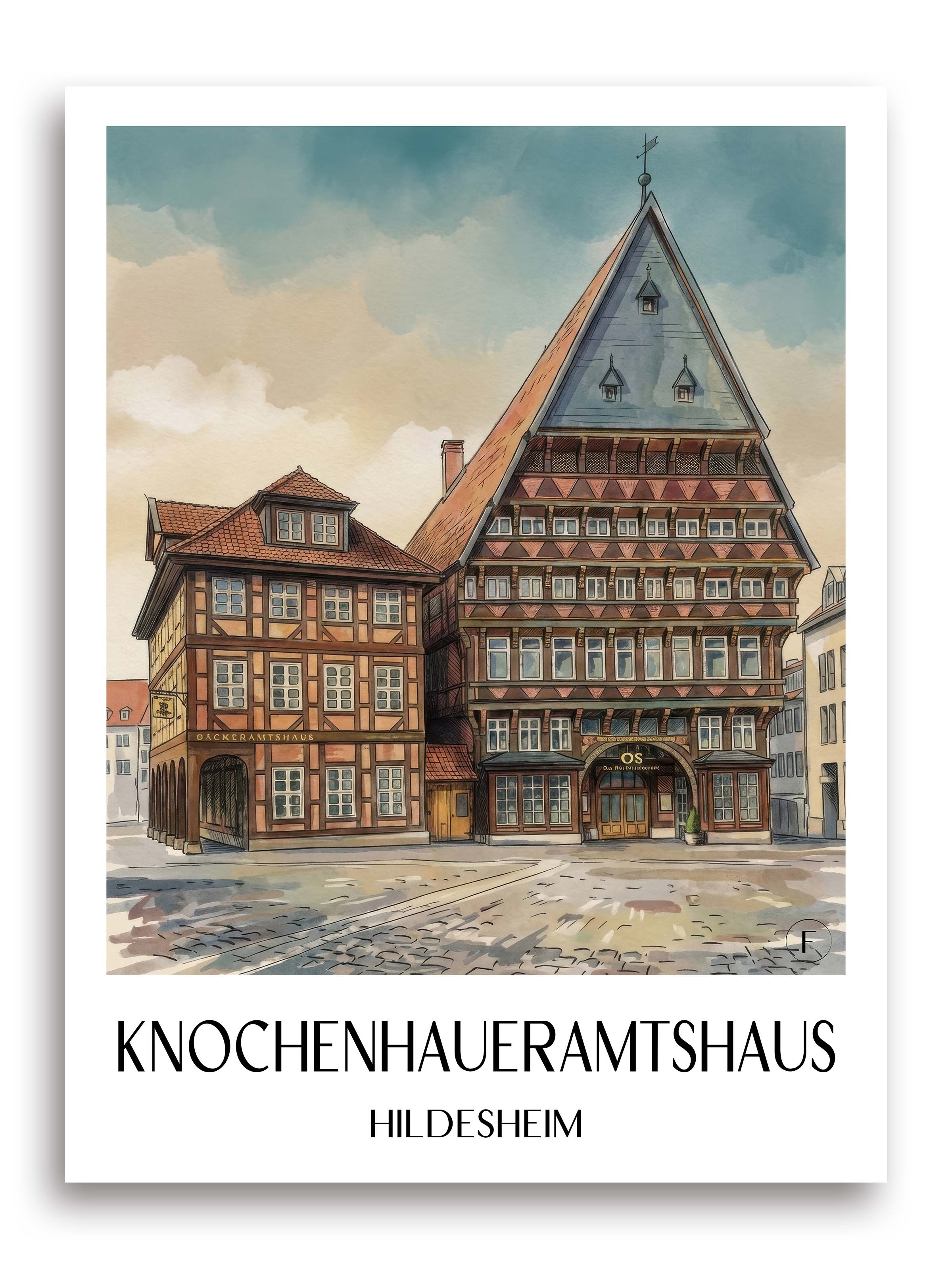 Knochenhaueramtshaus Poster - Hildesheim - Deutschland Kunstdruck - Aquarell von A4 bis A1 - favplace