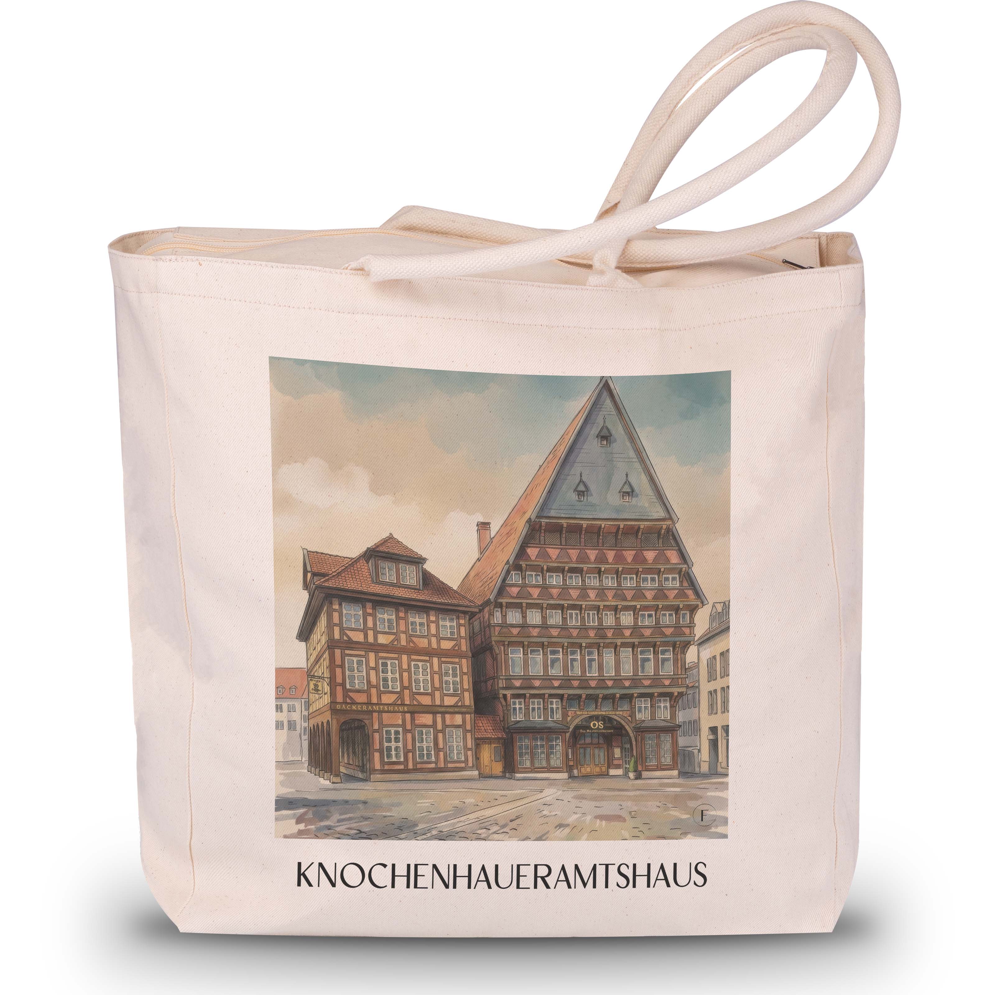 knochenhaueramtshaus-hildesheim-deutschland-einkaufstasche-aquarell