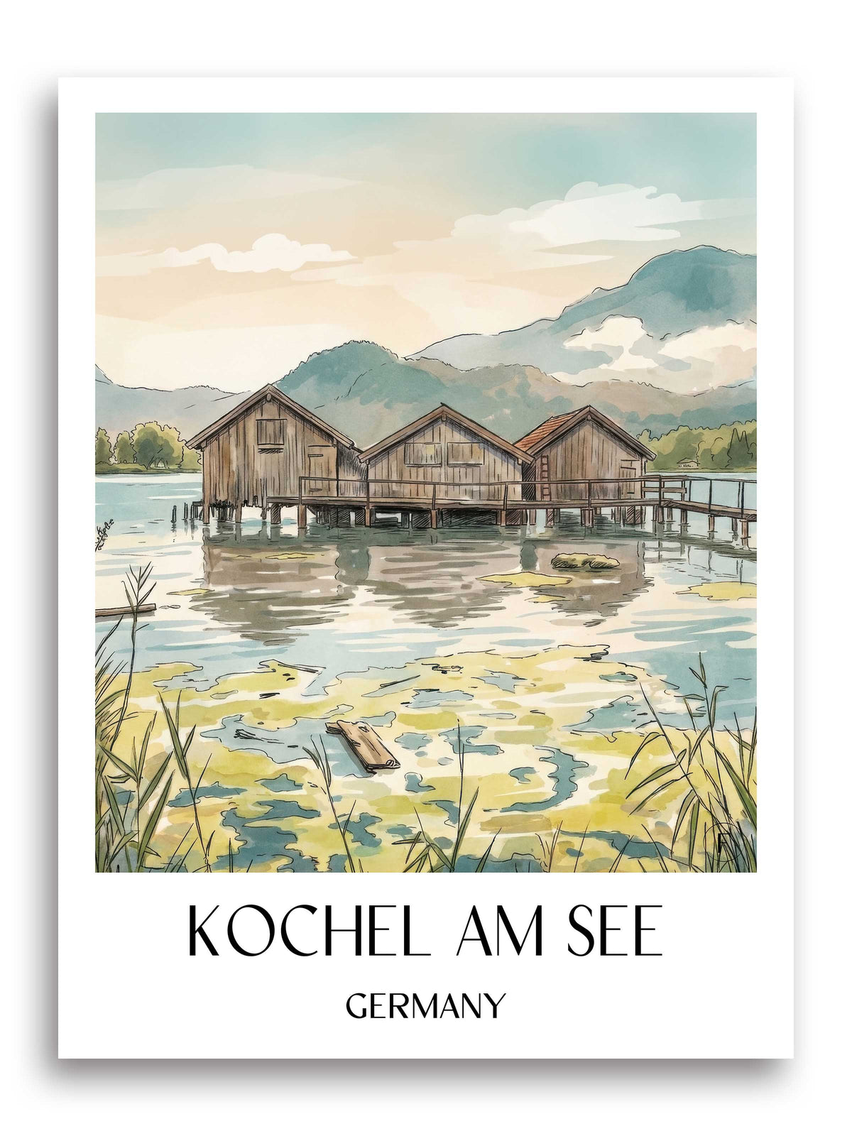 Kochel am See Poster - Tölzer Land - Deutschland Kunstdruck - Aquarell von A4 bis A1 - favplace