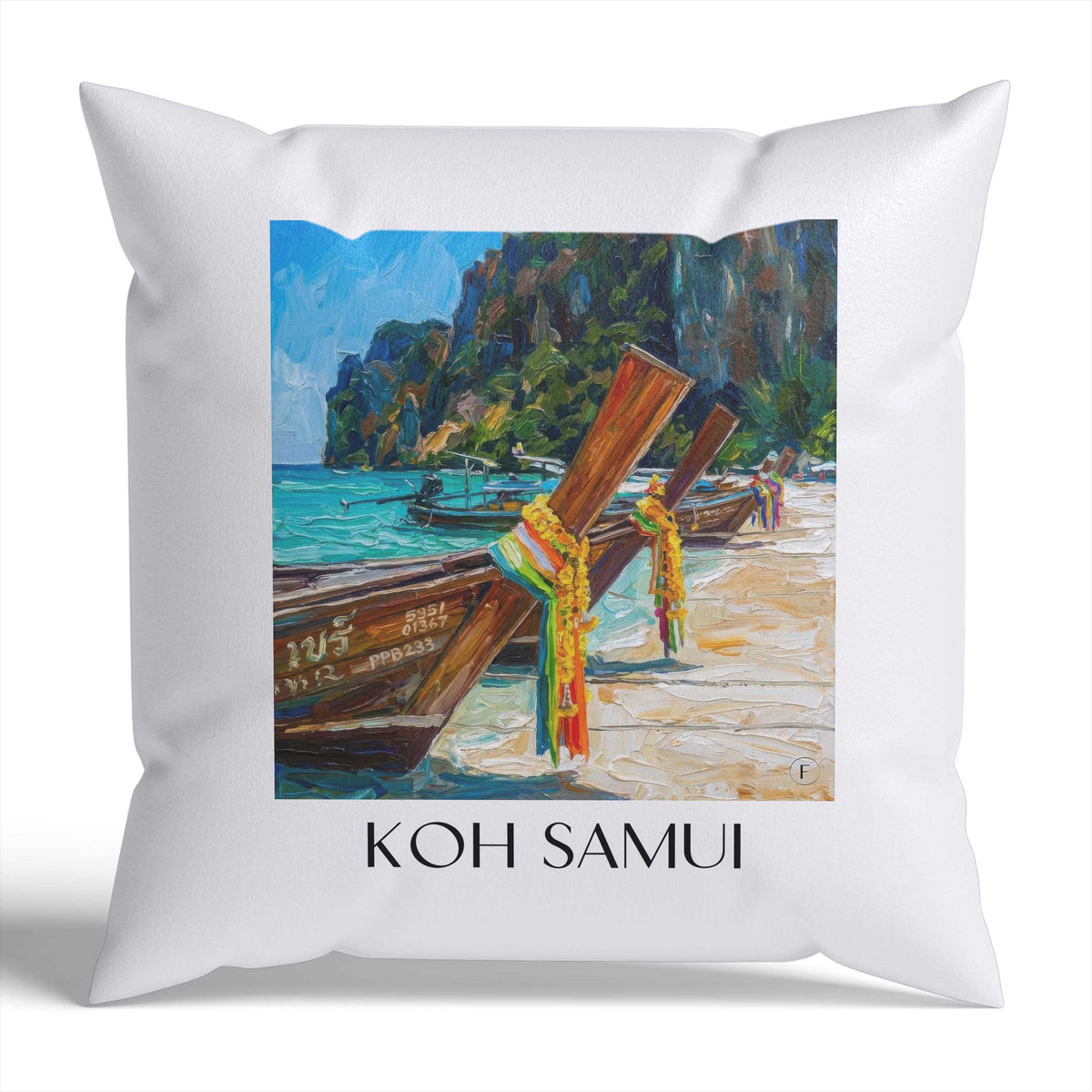 Koh Samui Kissenhülle - Zierkissen Bezug - Thailand - Thailand Kissen bzw. Kissenbezug im Ölgemälde Stil - favplace