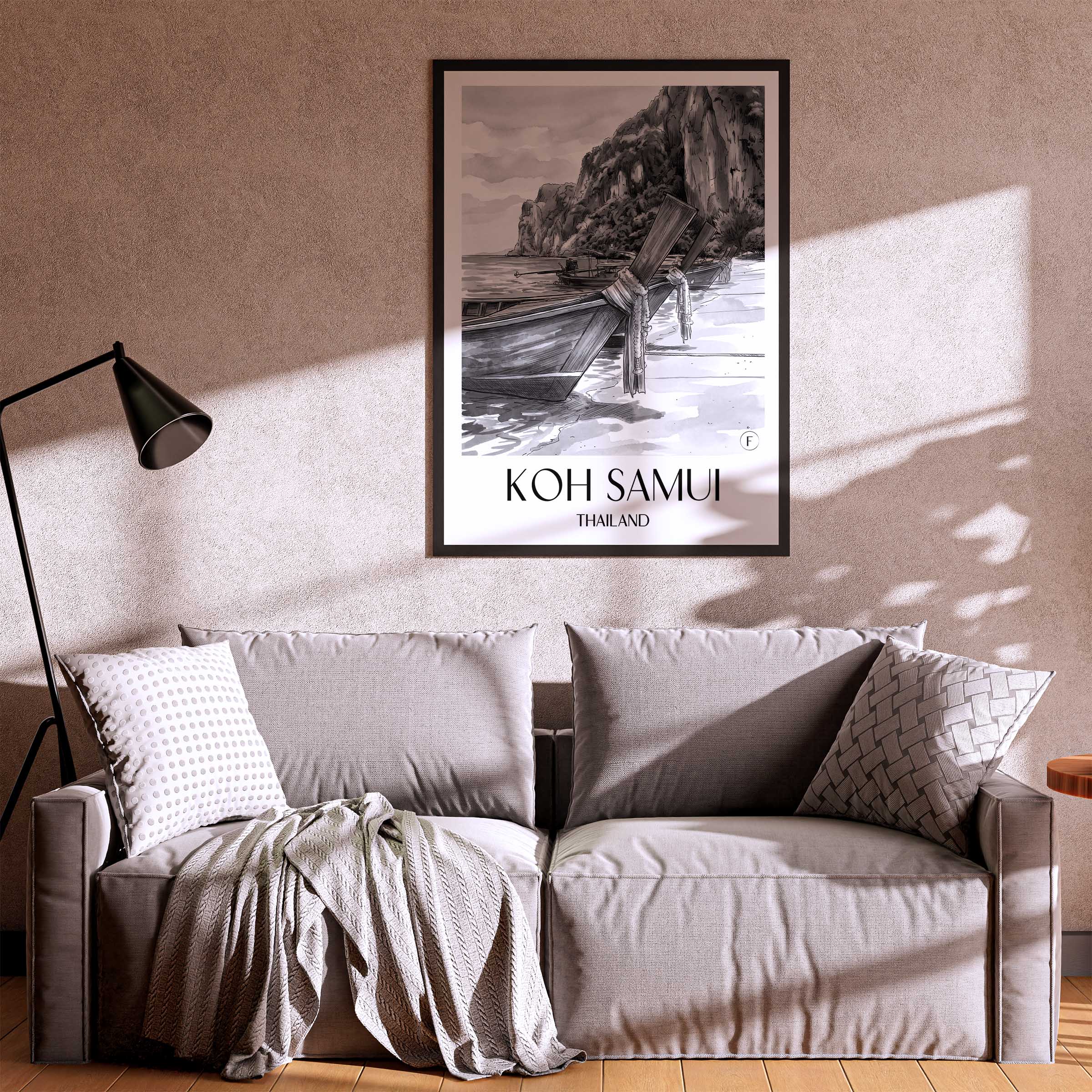 koh-samui-thailand-poster-aquarell-schwarz-weiss