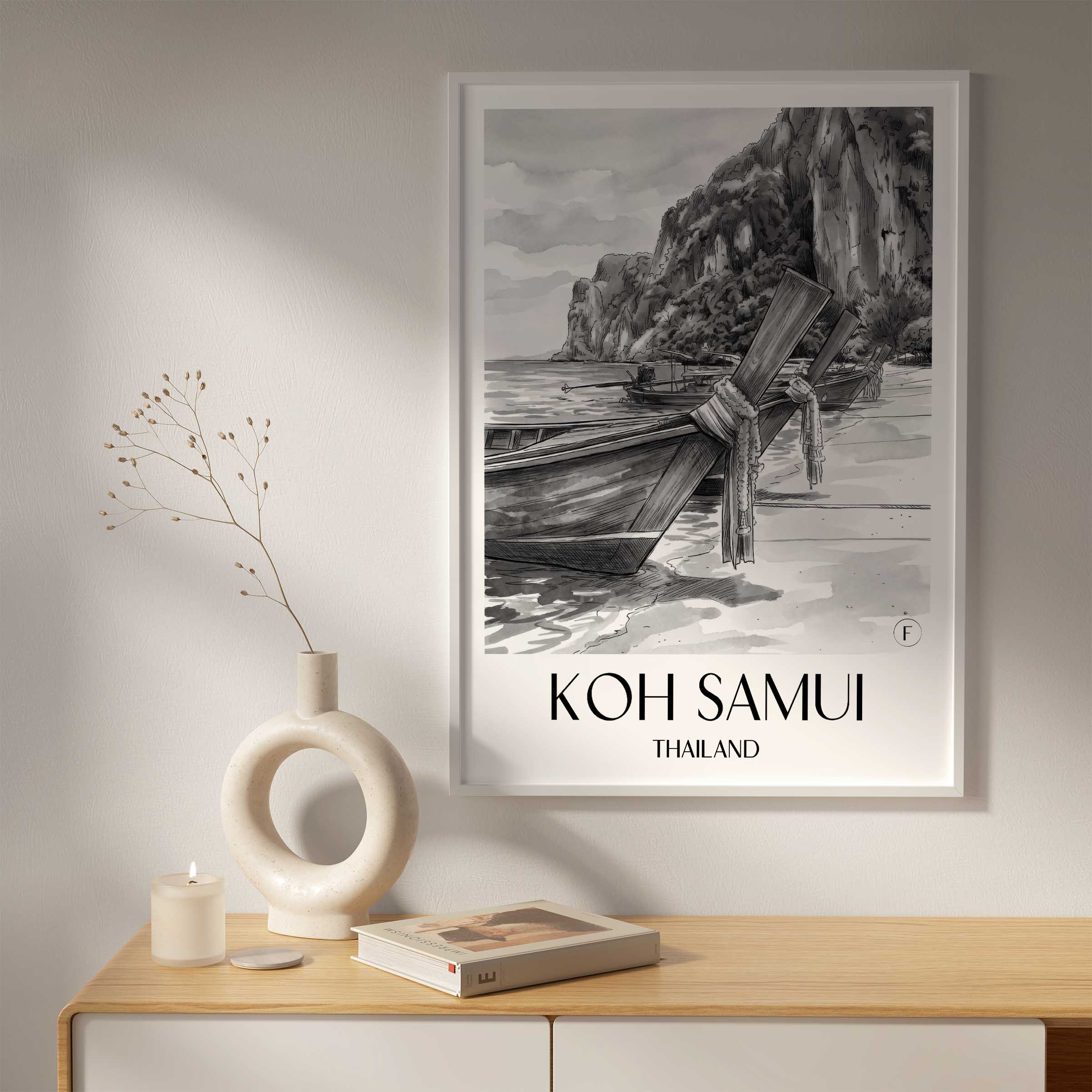 koh-samui-thailand-poster-aquarell-schwarz-weiss