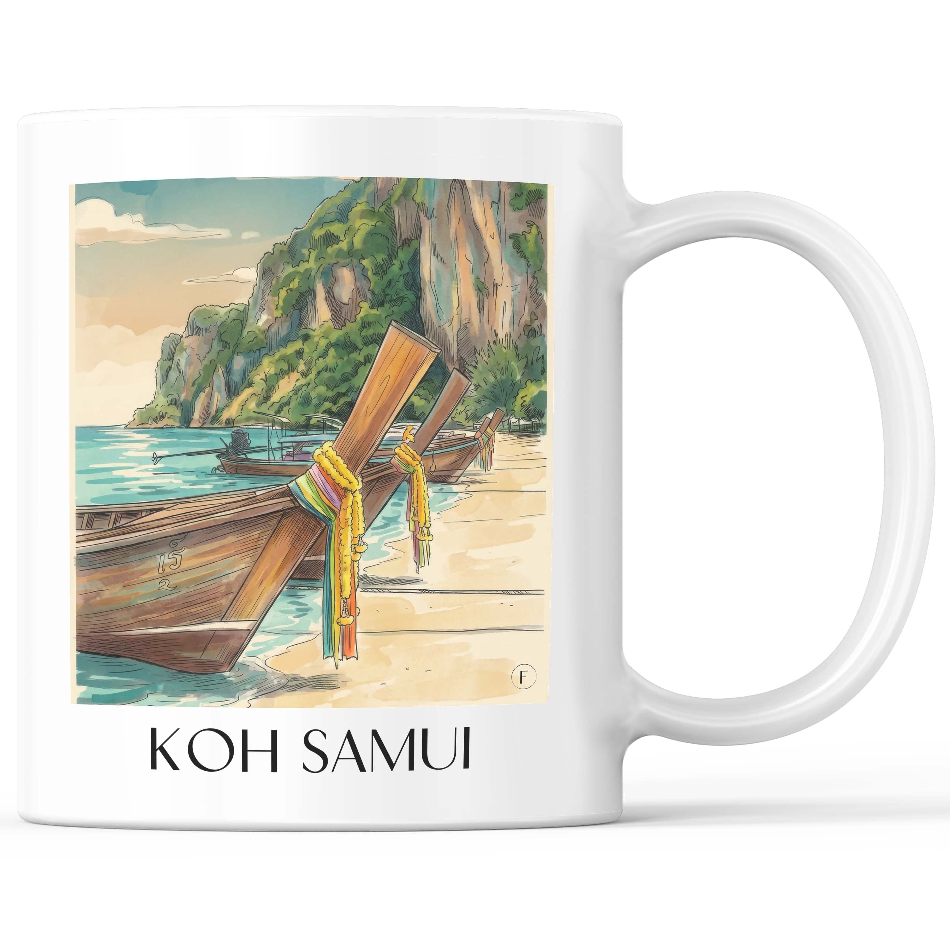 Koh Samui - Thailand Becher - Kaffeetasse im Aquarell Stil - favplace