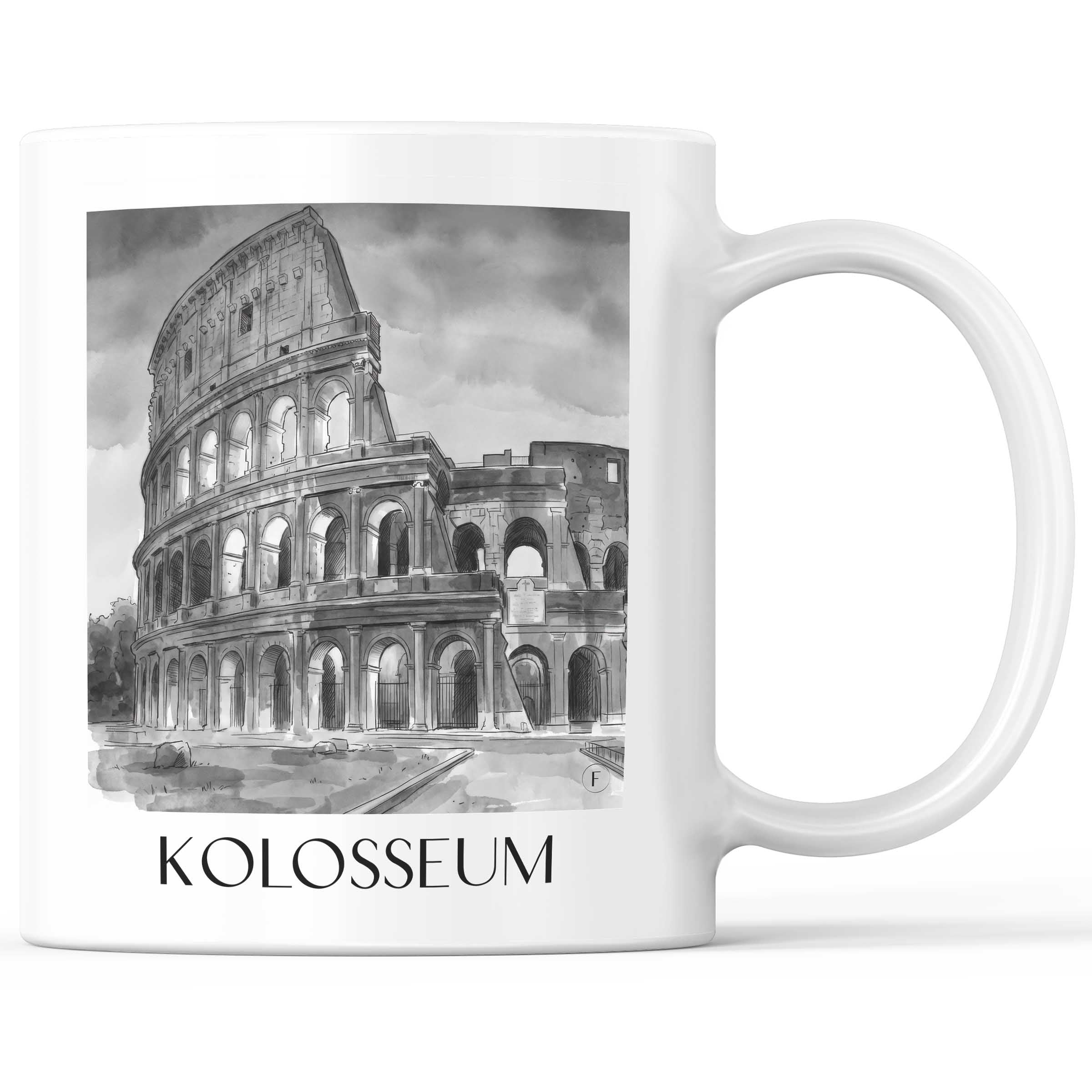 Kolosseum Kaffeebecher - Rom - Italien Becher - Kaffeetasse im Aquarell Schwarz-Weiß Stil - favplace