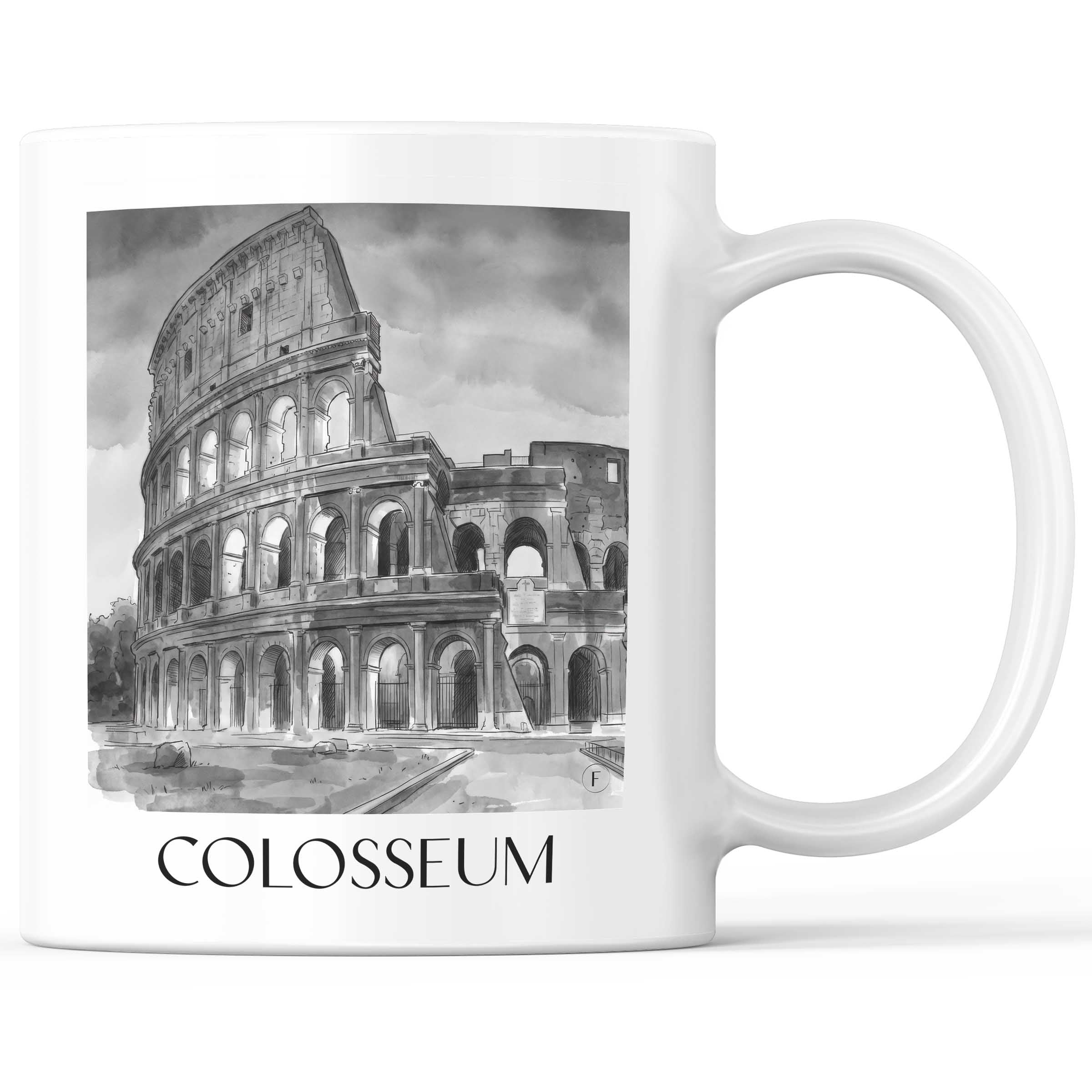 Kolosseum Kaffeebecher - Rom - Italien Becher - Kaffeetasse im Aquarell Schwarz-Weiß Stil - favplace