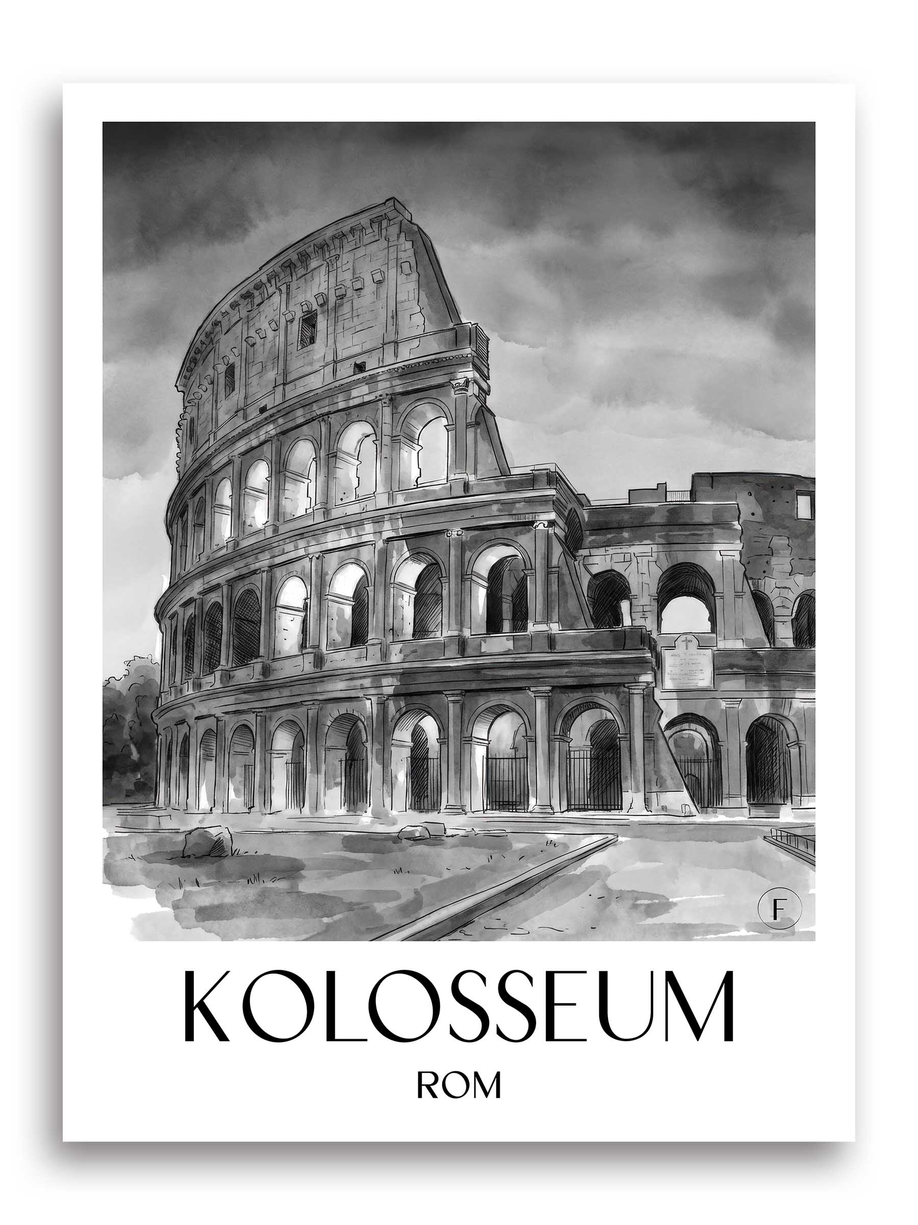 kolosseum-rom-italien-poster-aquarell-schwarz-weiss