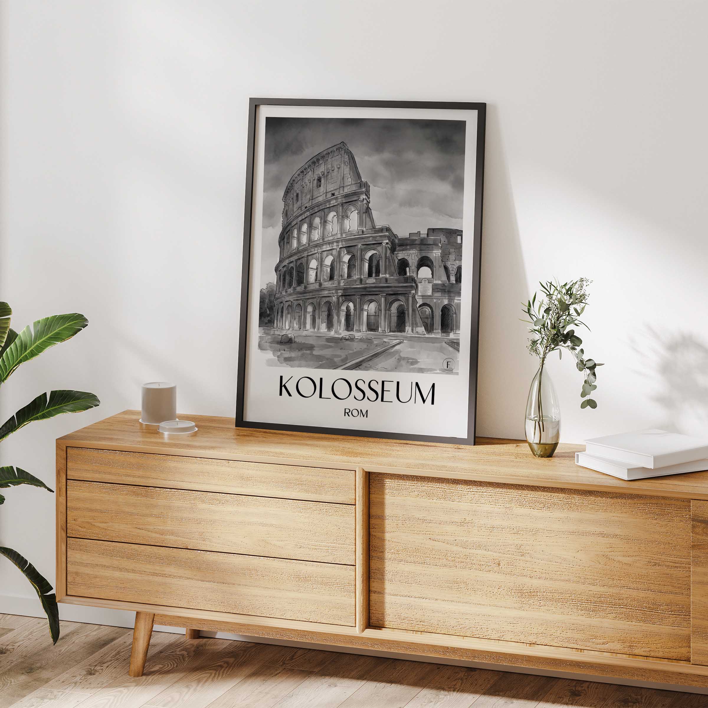 kolosseum-rom-italien-poster-aquarell-schwarz-weiss