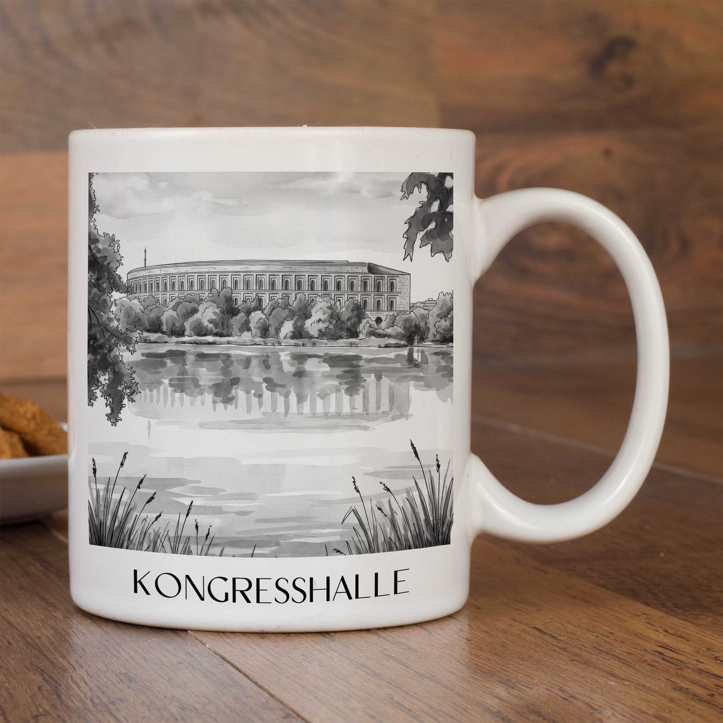 kongresshalle-nürnberg-deutschland-kaffeebecher-aquarell-schwarz-weiss