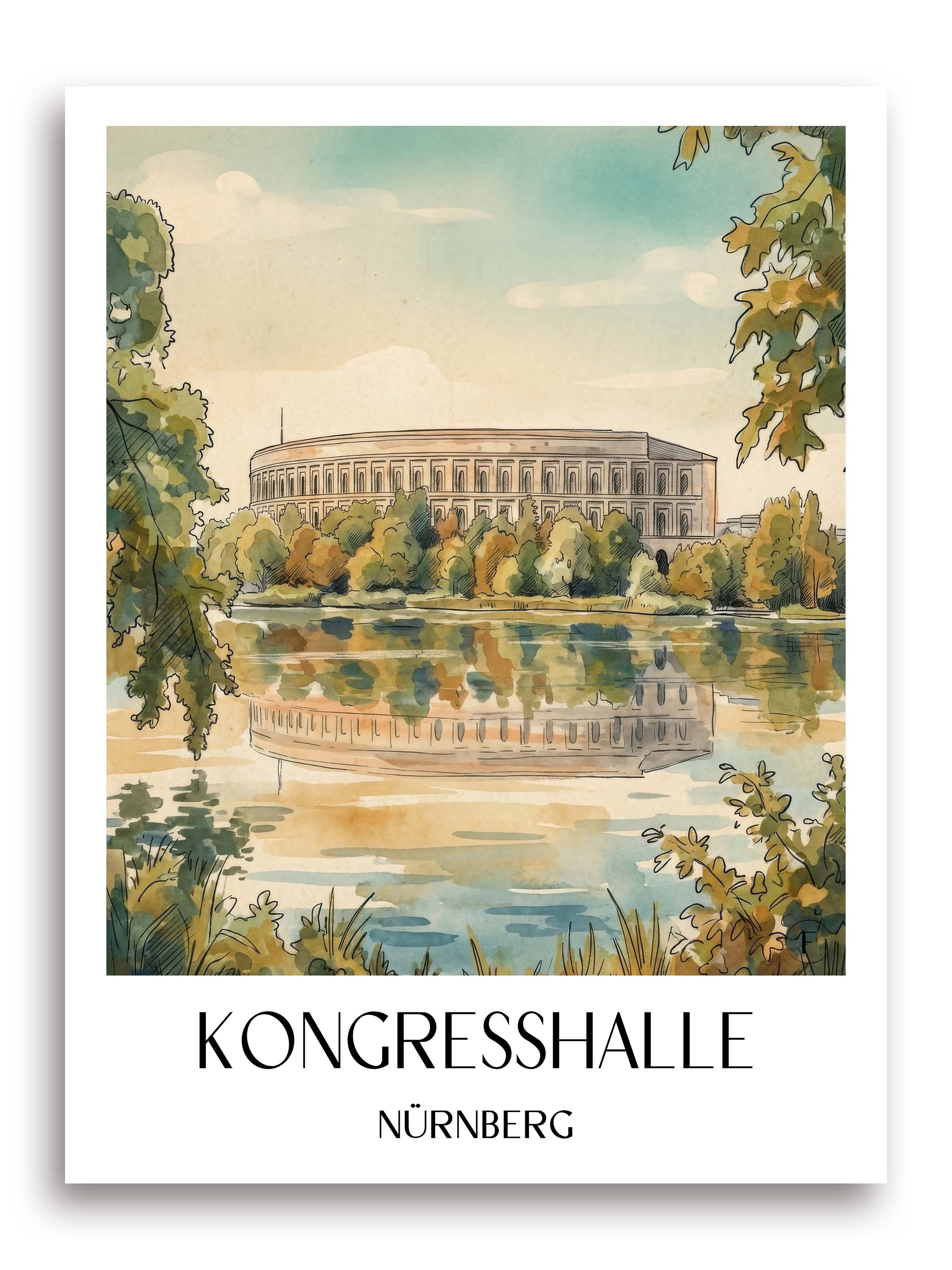 kongresshalle-nürnberg-deutschland-poster-aquarell