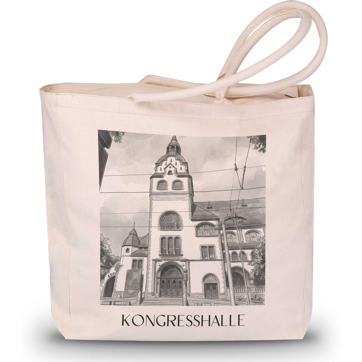 kongresshalle-leipzig-deutschland-einkaufstasche-aquarell-schwarz-weiss