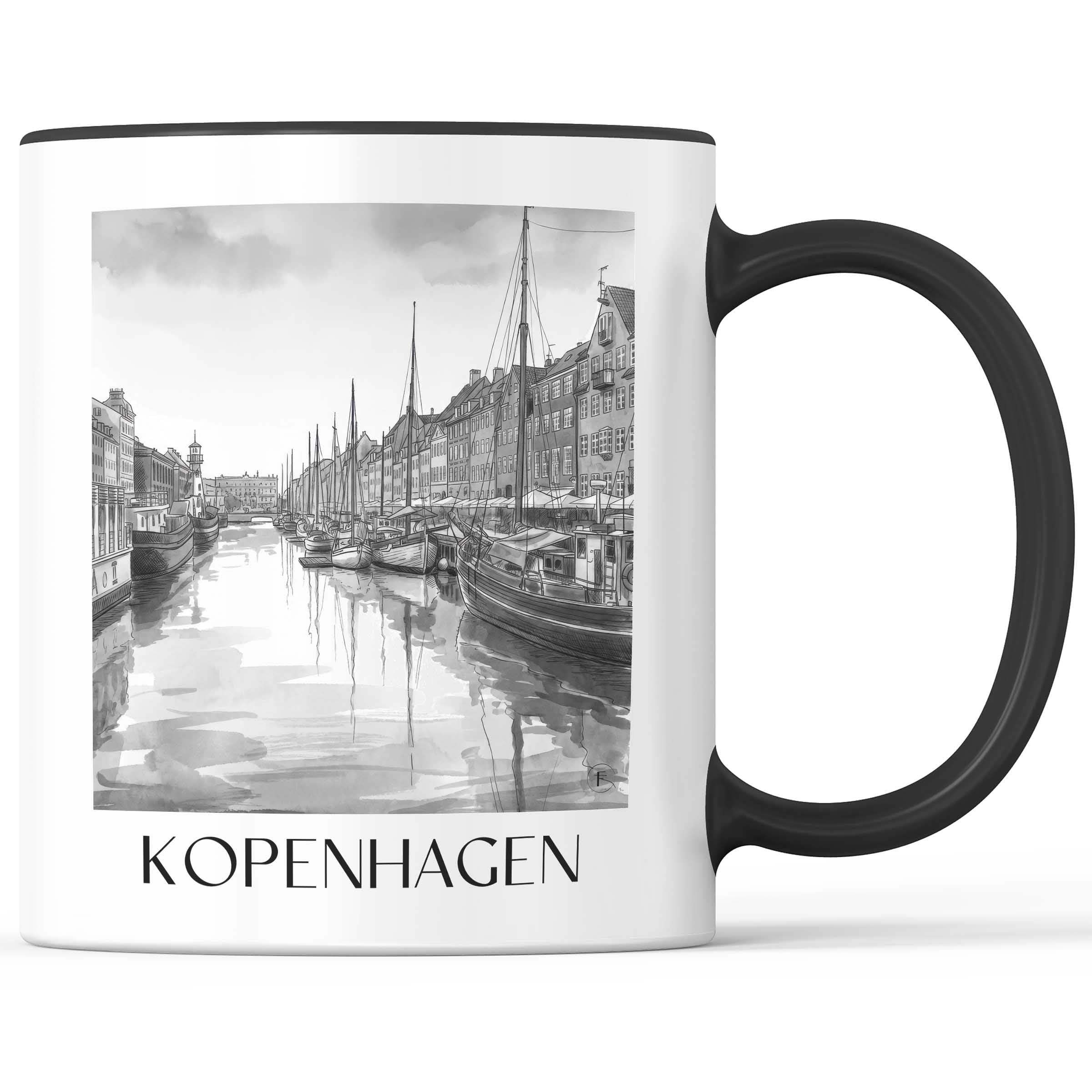 kopenhagen-dänemark-kaffeebecher-aquarell-schwarz-weiss