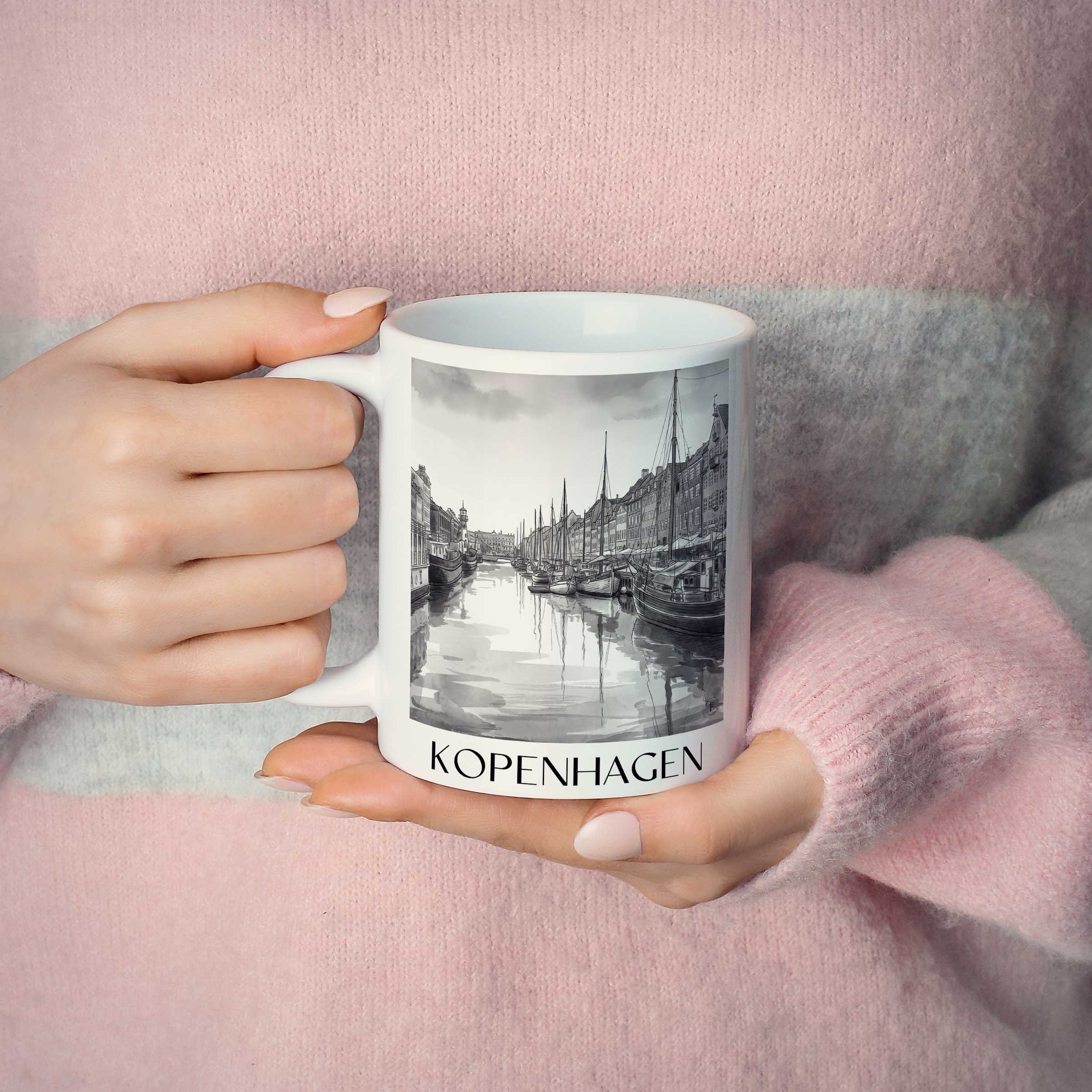 kopenhagen-dänemark-kaffeebecher-aquarell-schwarz-weiss