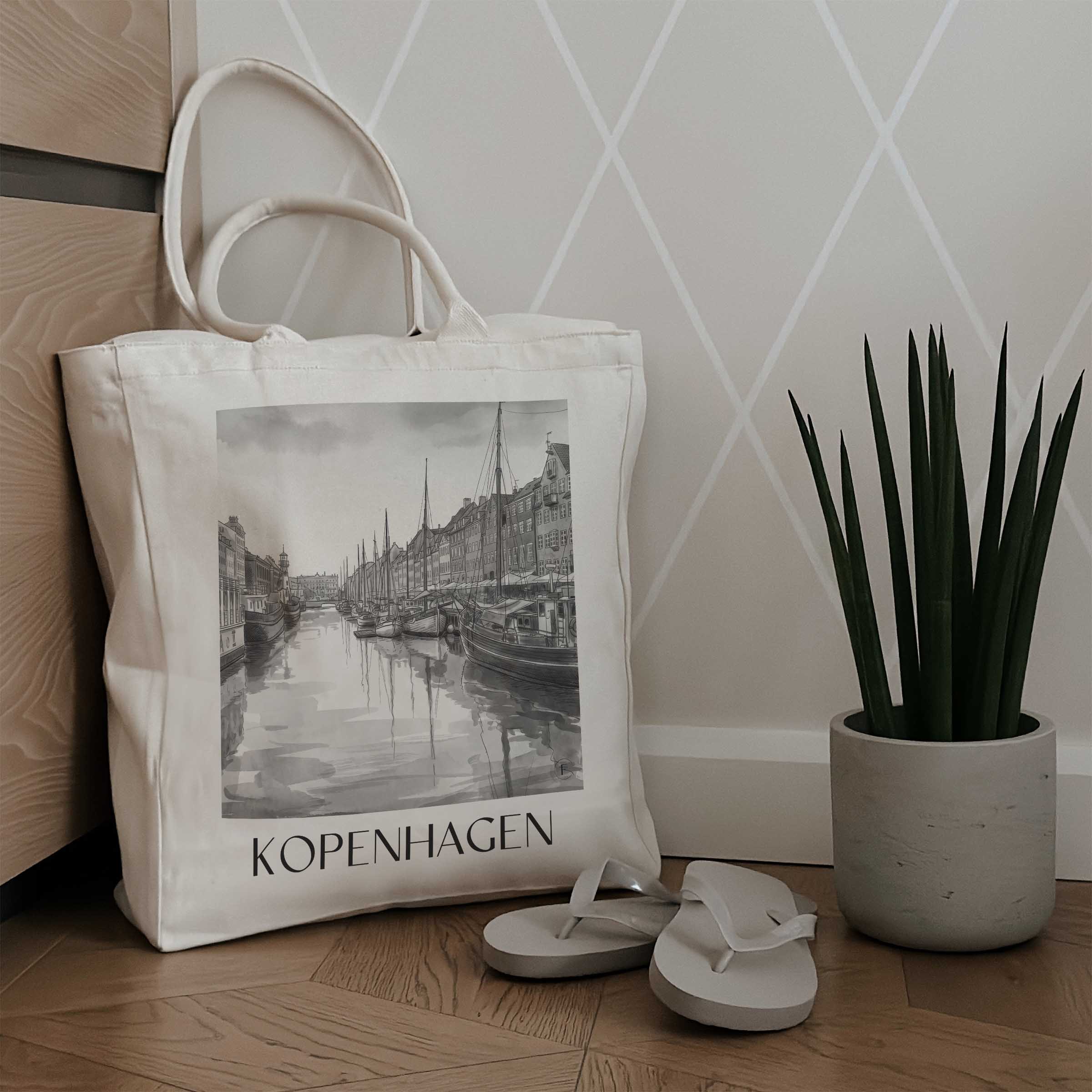 kopenhagen-dänemark-einkaufstasche-aquarell-schwarz-weiss