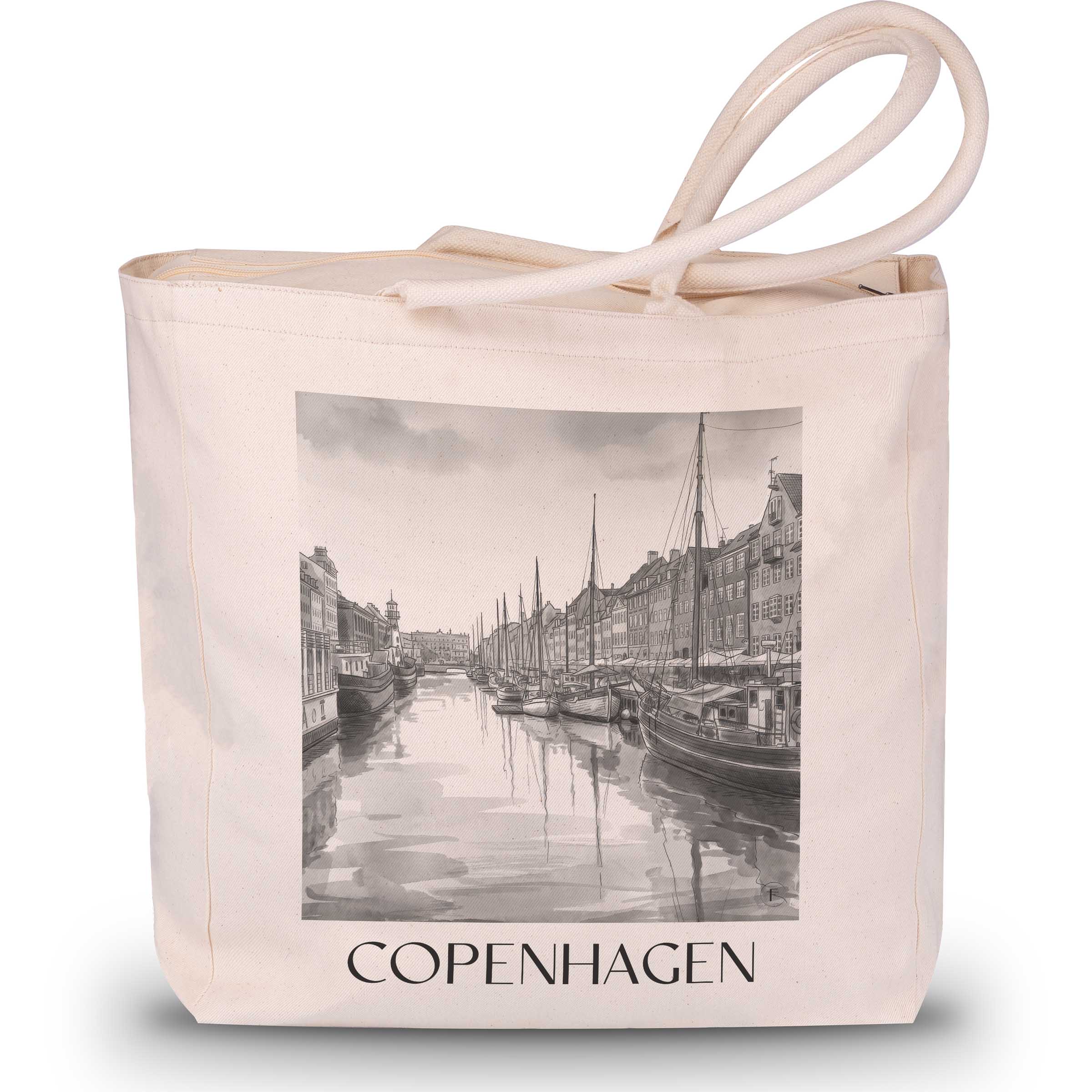Kopenhagen - Dänemark Tote Bag - Einkaufstasche im Aquarell Schwarz-Weiß Stil - favplace