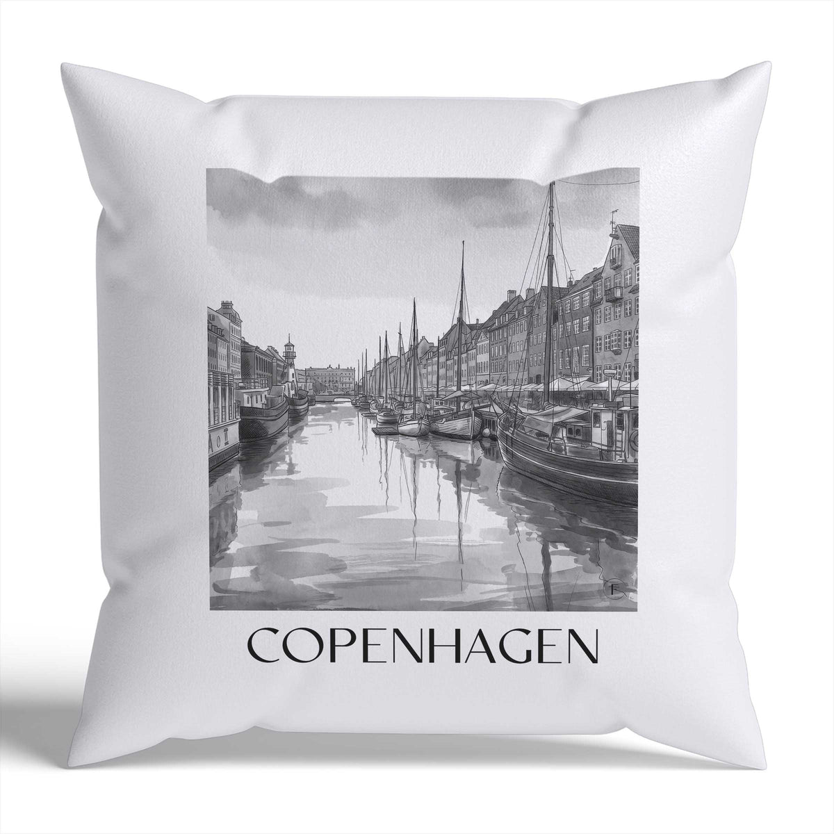 Kopenhagen Kissenhülle - Zierkissen Bezug - Dänemark - Dänemark Kissen bzw. Kissenbezug im Aquarell Schwarz-Weiß Stil - favplace