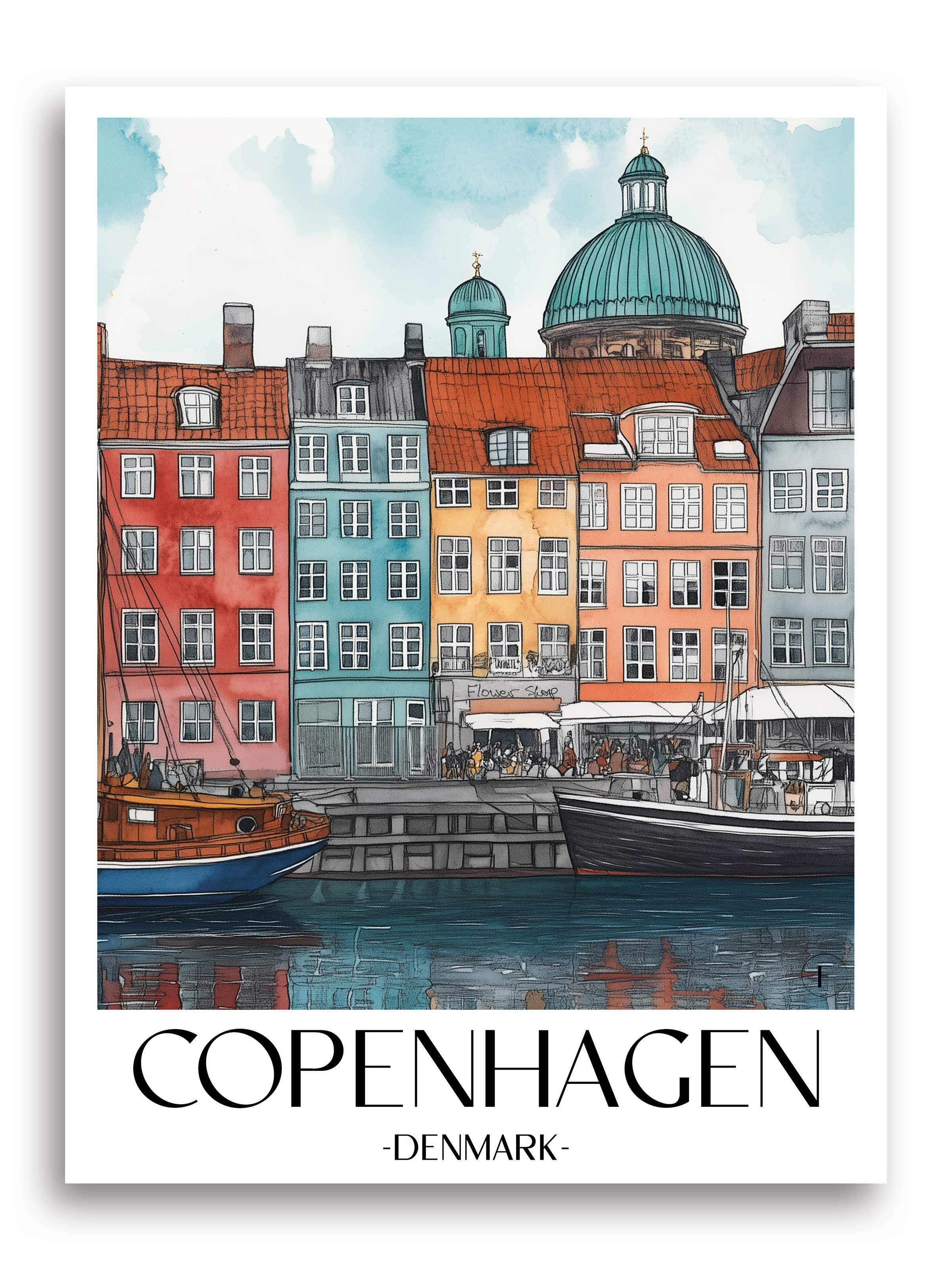 Kopenhagen Poster - Dänemark Kunstdruck - Aquarell von A4 bis A1 - favplace