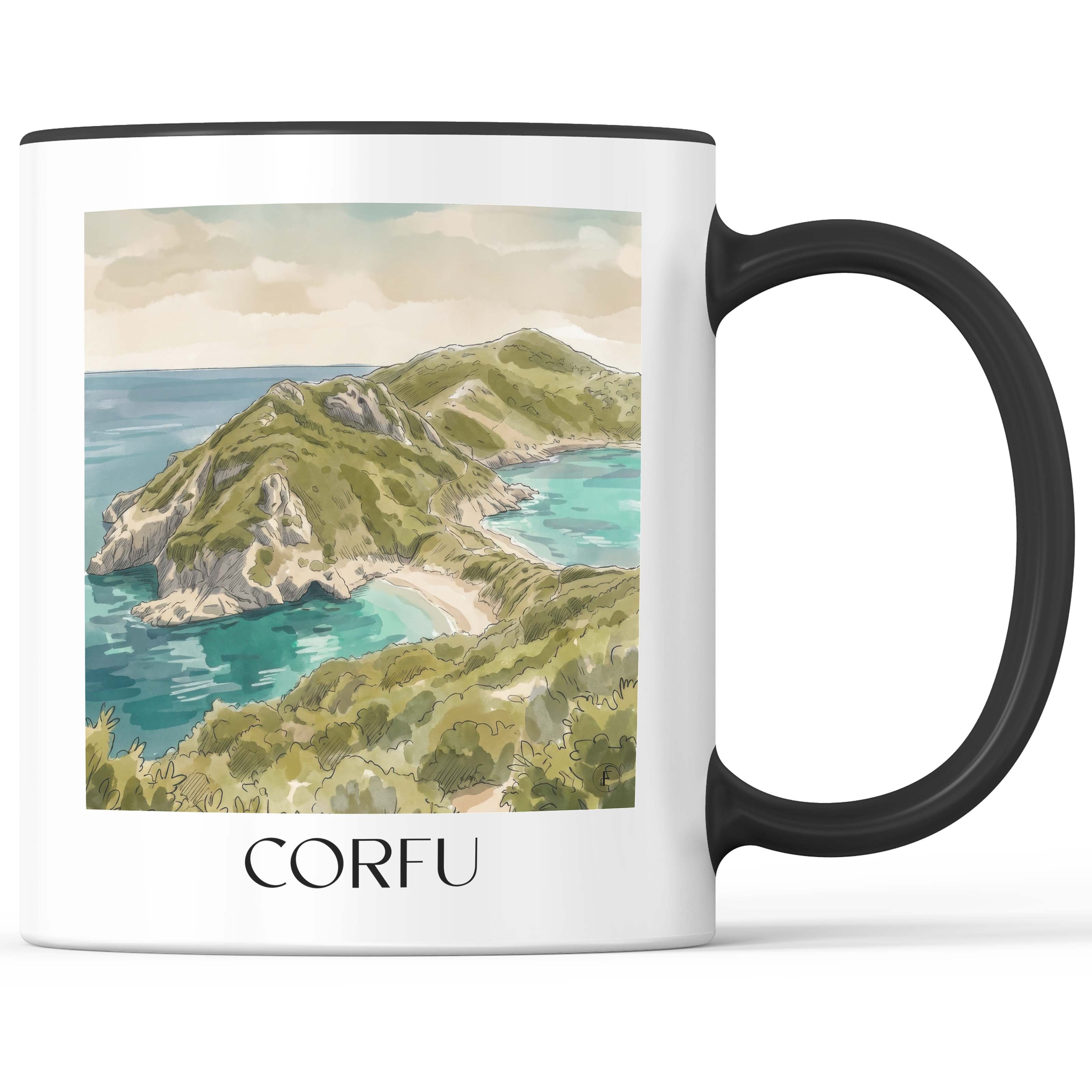 Korfu - Griechenland Becher - Kaffeetasse im Aquarell Stil - favplace
