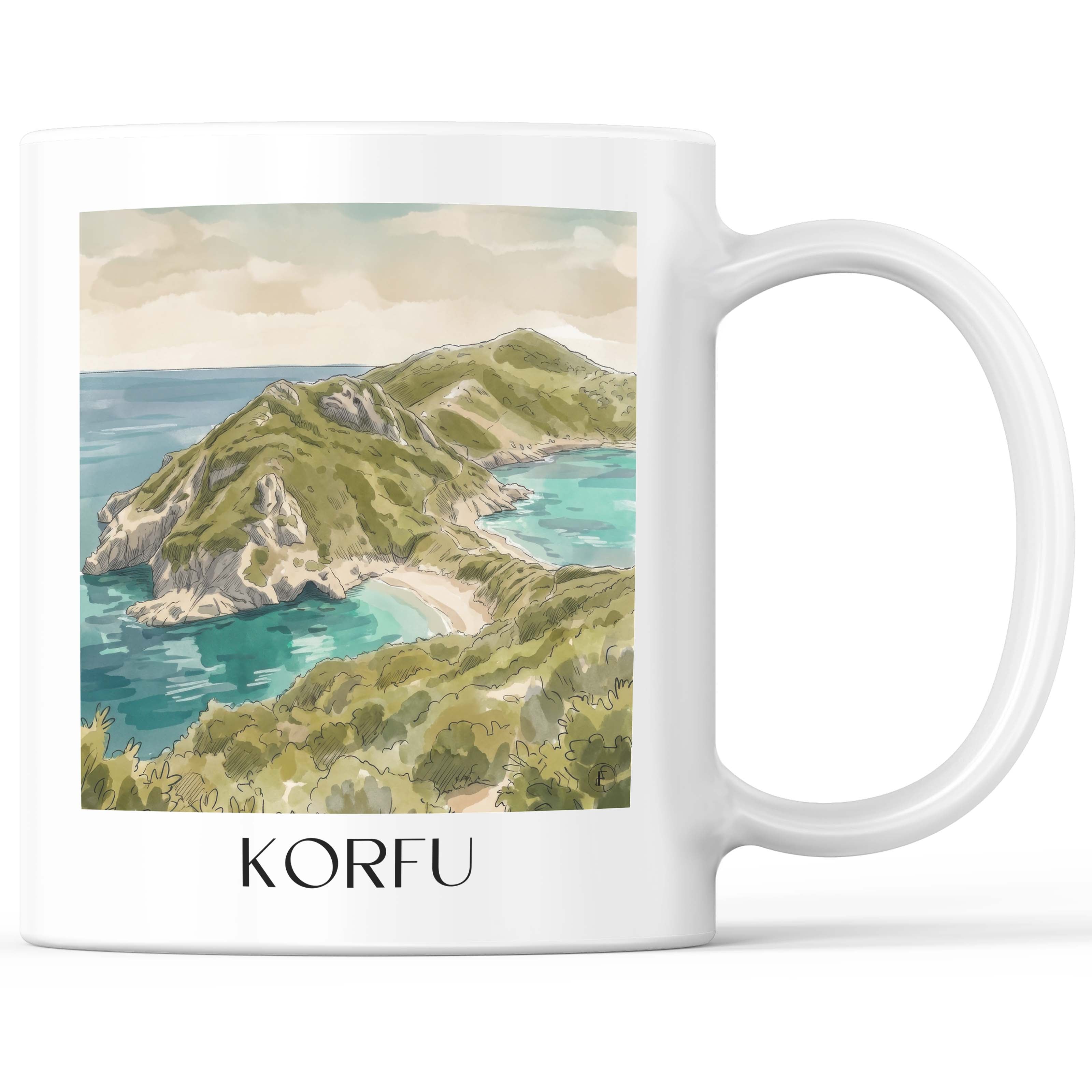 Korfu - Griechenland Becher - Kaffeetasse im Aquarell Stil - favplace
