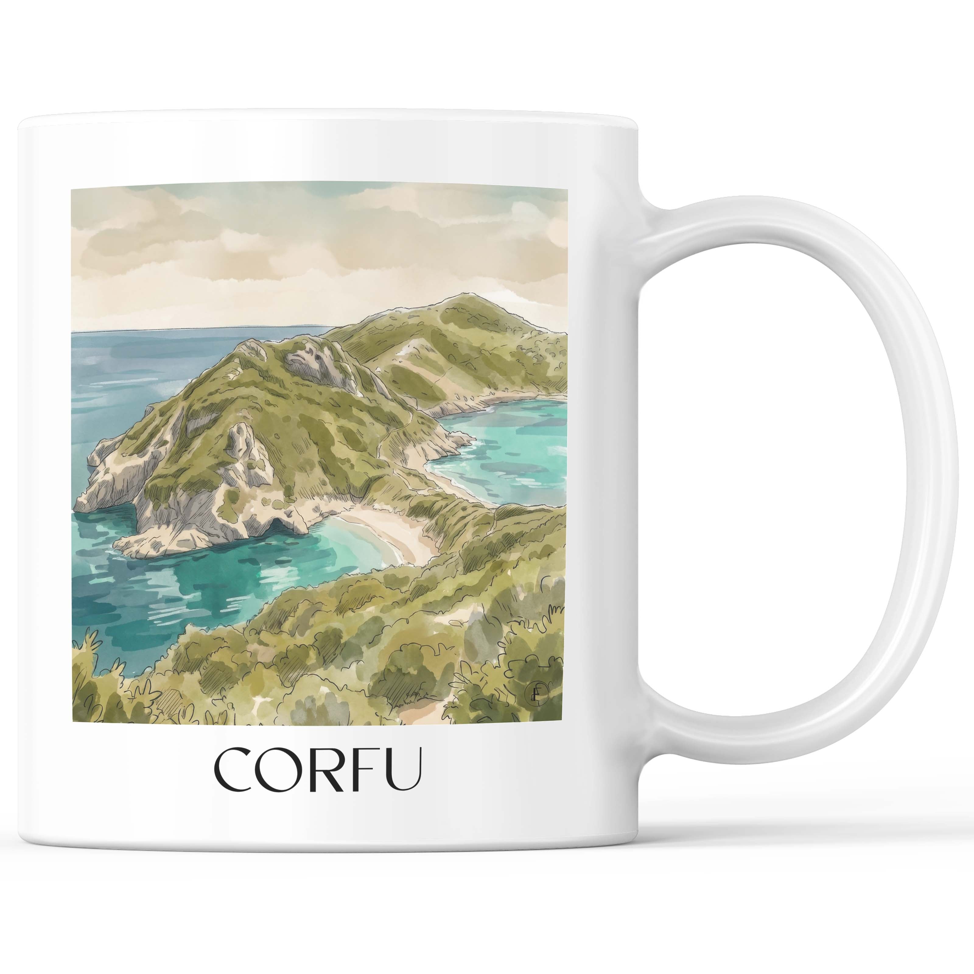 Korfu - Griechenland Becher - Kaffeetasse im Aquarell Stil - favplace