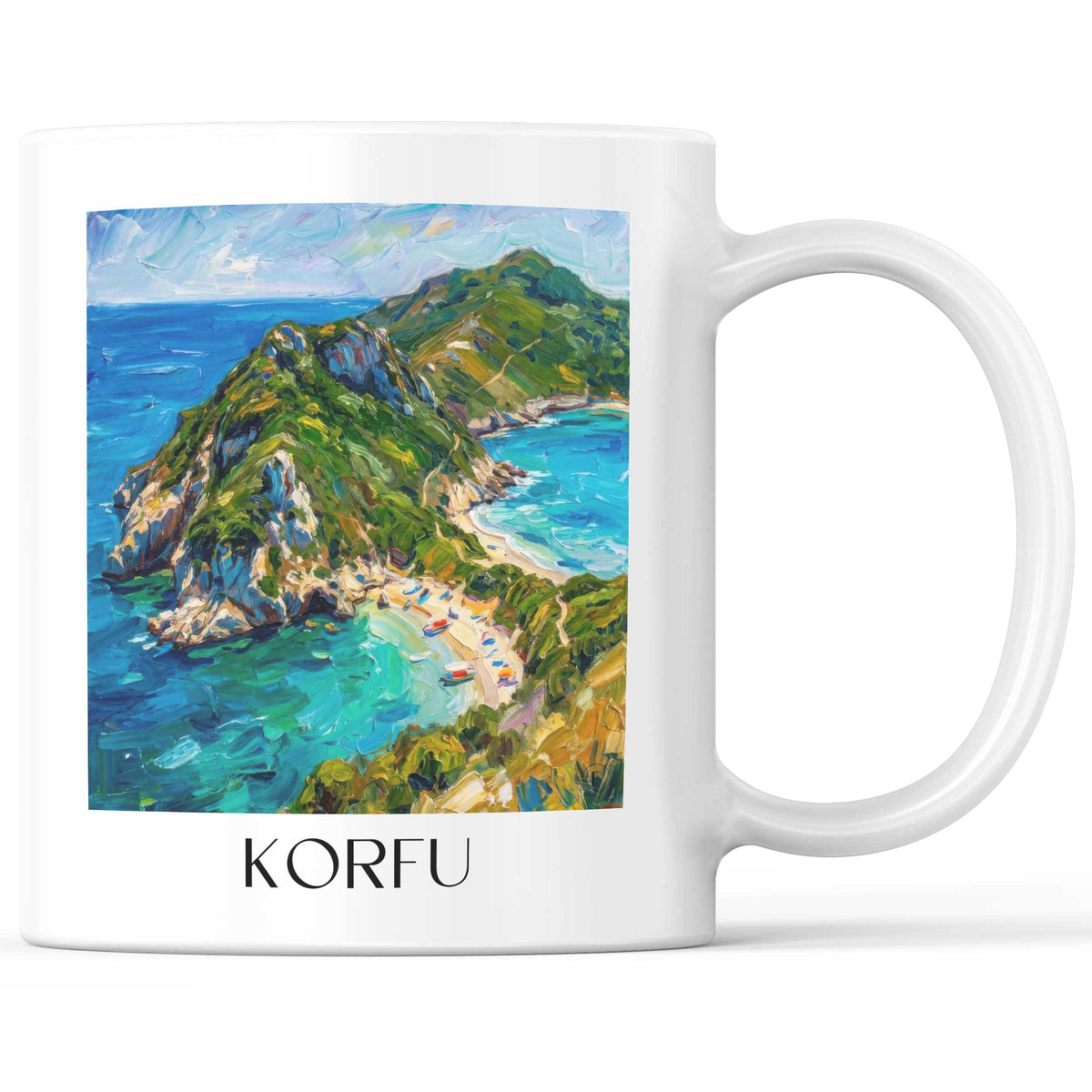Korfu - Griechenland Becher - Kaffeetasse im Ölgemälde Stil - favplace